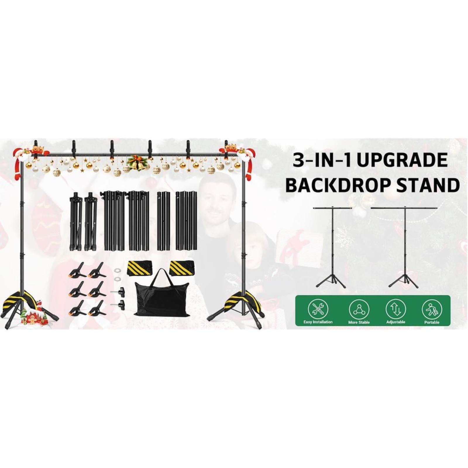 3-in-1 Telescopic Backdrop Background Support Stand Adjustable With Carrying Bag