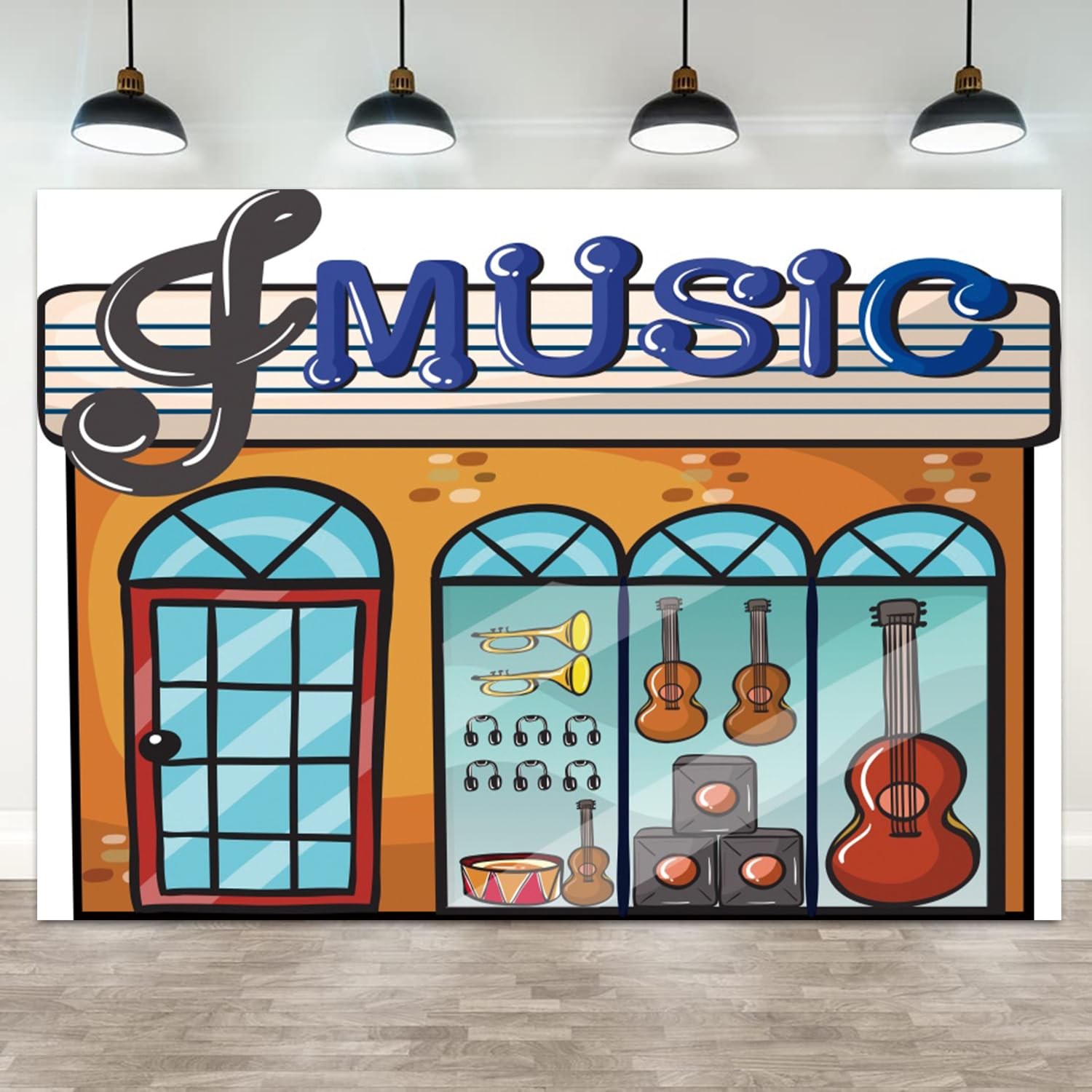 6x4ft Cartoon Music Store Backdrop – Guitar Drums Instruments Photo Prop Decor