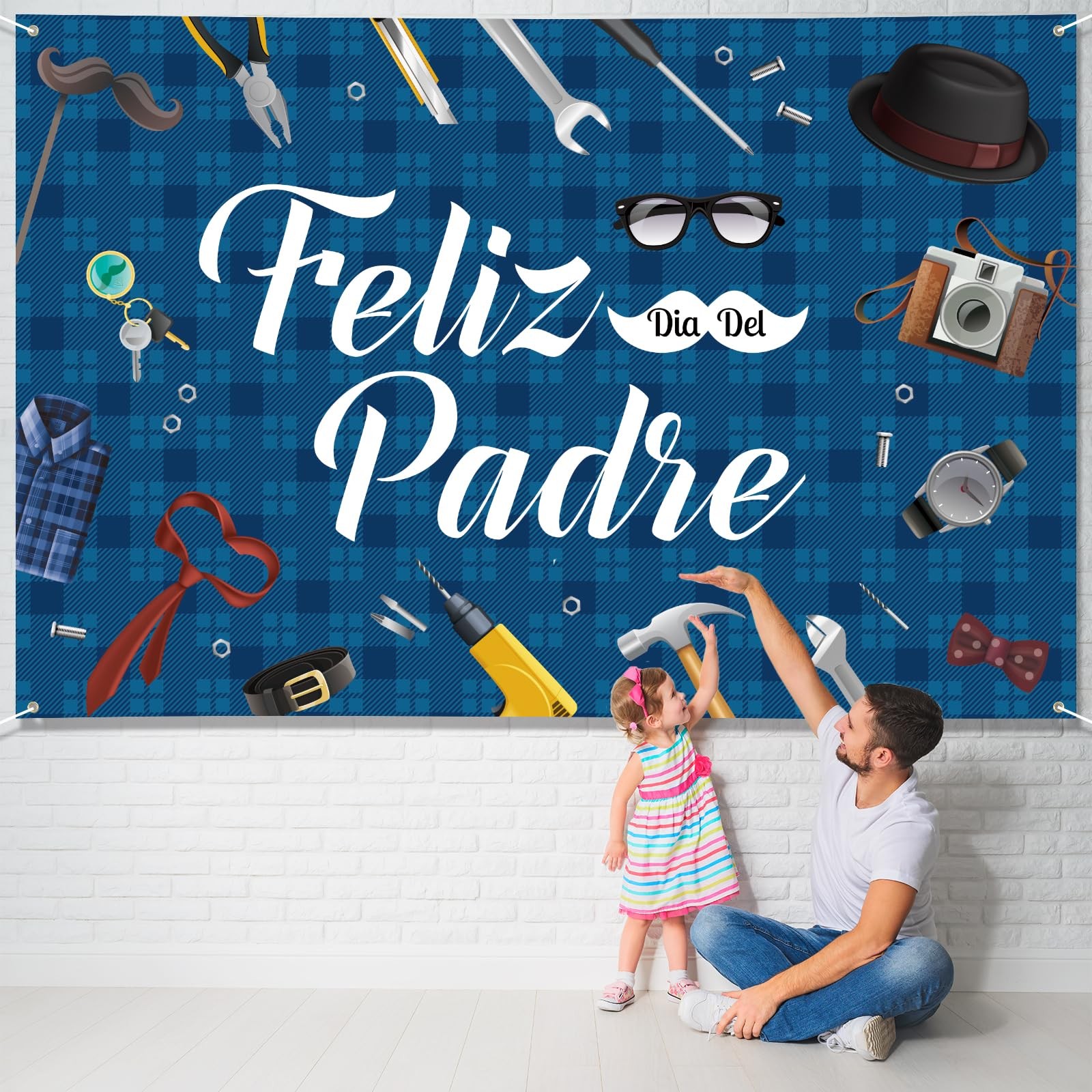 Large Fathers Day Banner Decorations 72″ X 48″ Feliz Día Del Padre Backdrop Span