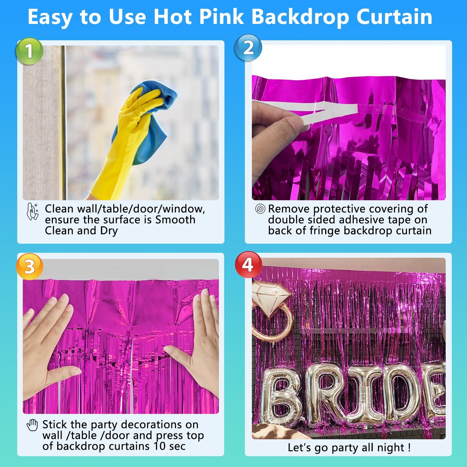 2 Pack Hot Pink Backdrop Party Decorations Tinsel Foil Fringe Curtain Backdrop