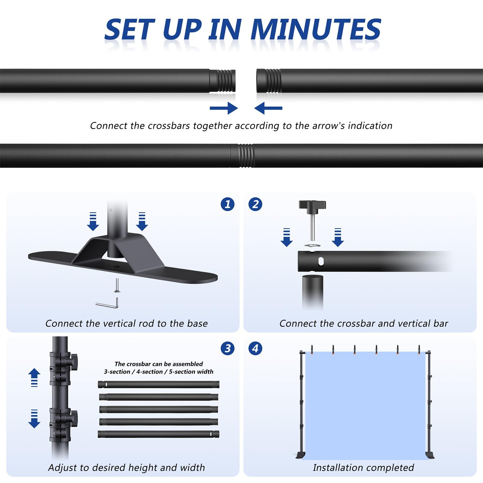 Backdrop Banner Stand 10x8ft，Adjustable Heavy Duty Photo Backdrop Stand，Step …