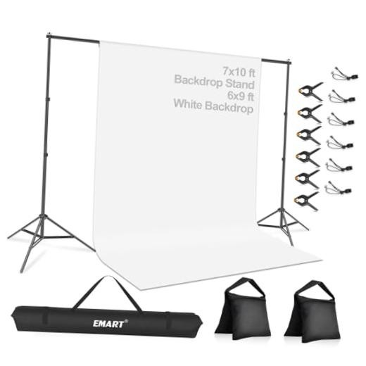 Portable Photography Backdrop Stand Kit 7 x 7*10ft Stand/6*9ft Backdrop White