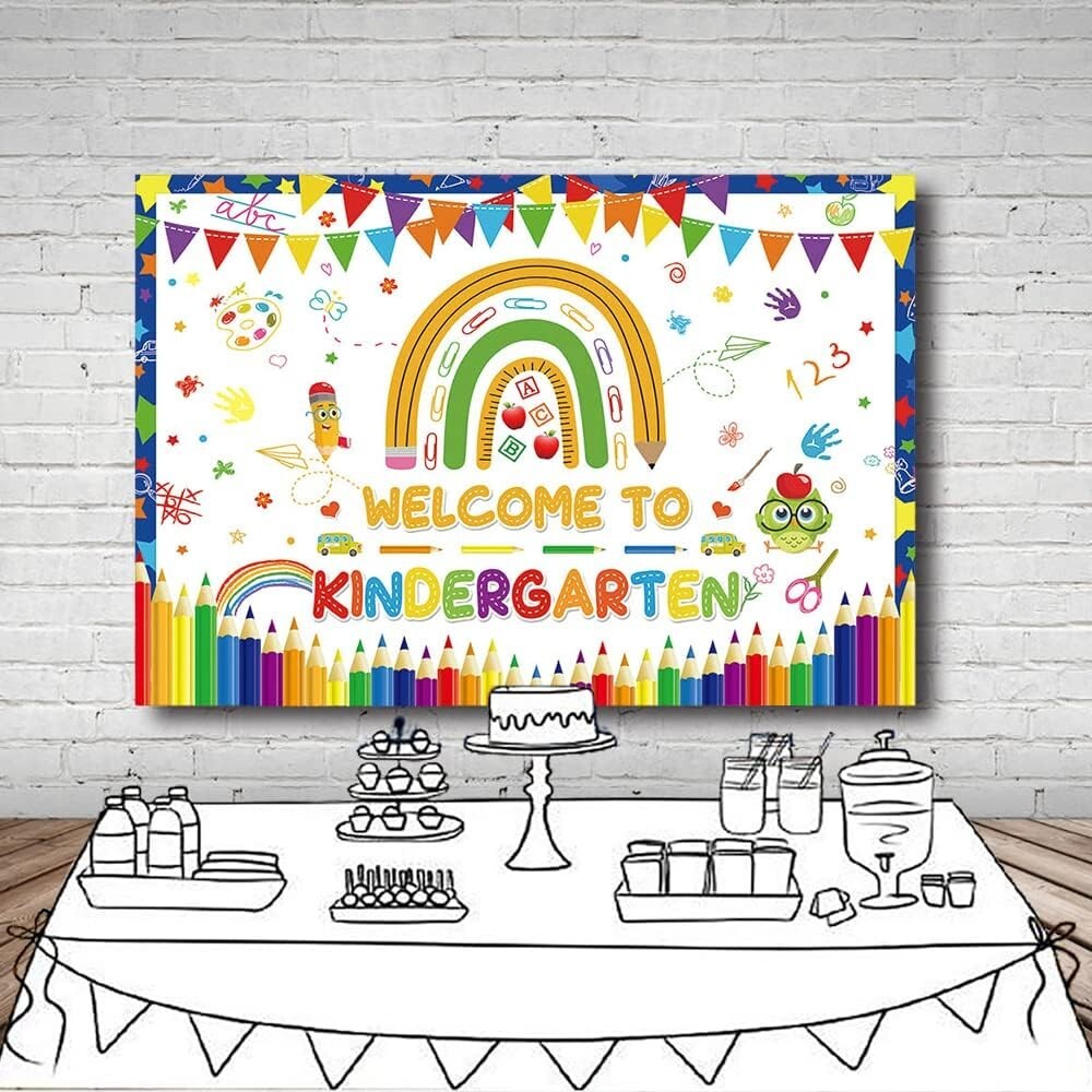 7x5ft Back to School Photography Backdrop Welcome to Kindergarten Banner Flag