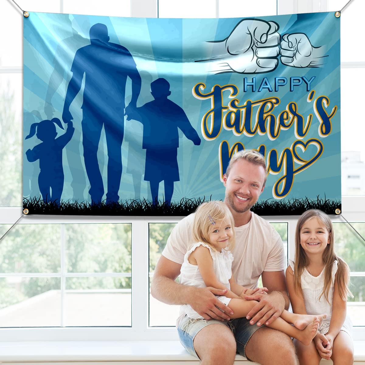 Father Day Decorations-Happy Fathers Day Backdrop,Blue Father Day Backdrops I Lo