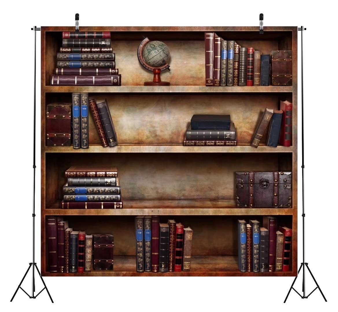 BELECO 6x6ft Fabric Vintage Bookshelf Backdrop Library Books 6x6FT, Book-18