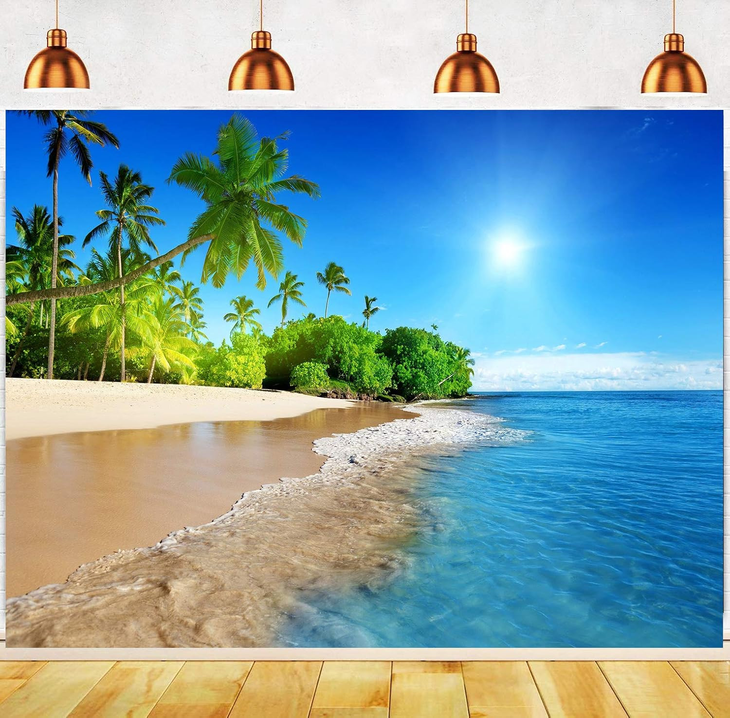 Tropical Seaside Backdrop 5X3Ft Summer Beach Hawaii Island Palm Trees Photograp