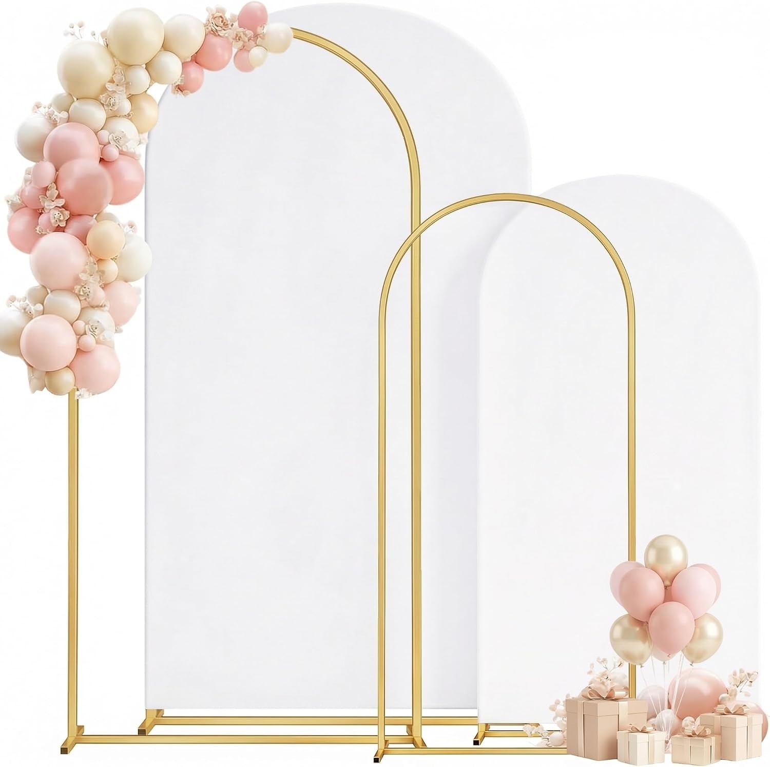 Metal Arch Backdrop Stand and Cover Set of 2 Sturdy 7.2FT 6FT Party Backdrop
