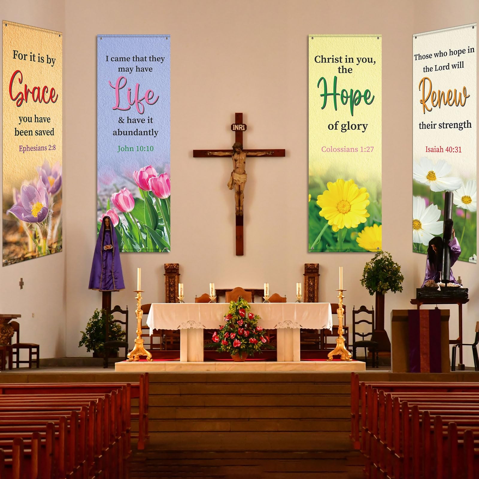 4Pcs Church Banners for Sanctuary Wall Welcome Inspirational Religious Banner…