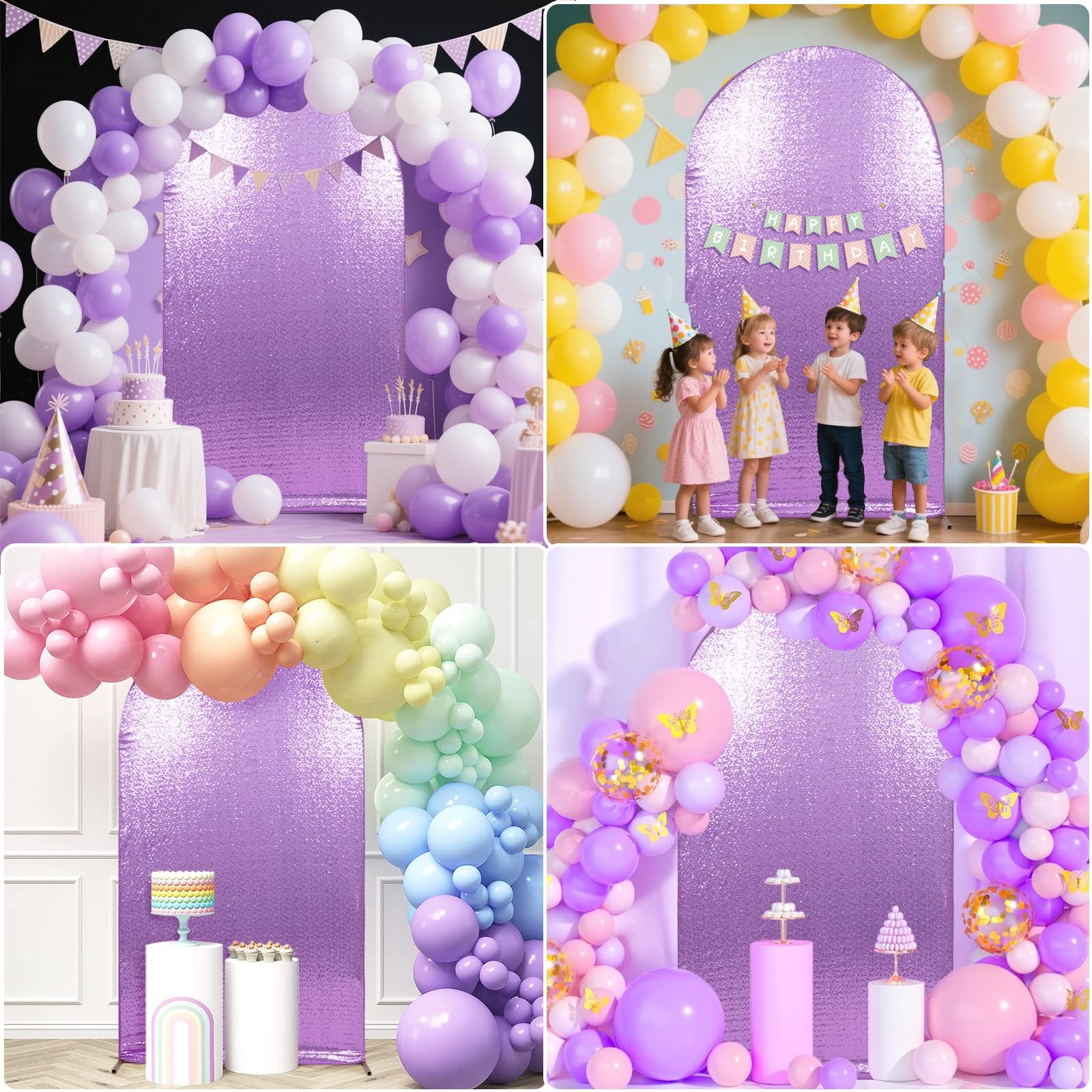 7.2 FT Arch Backdrop Cover, Lavender Bling Sequin Backdrop, Round Top Chiara …
