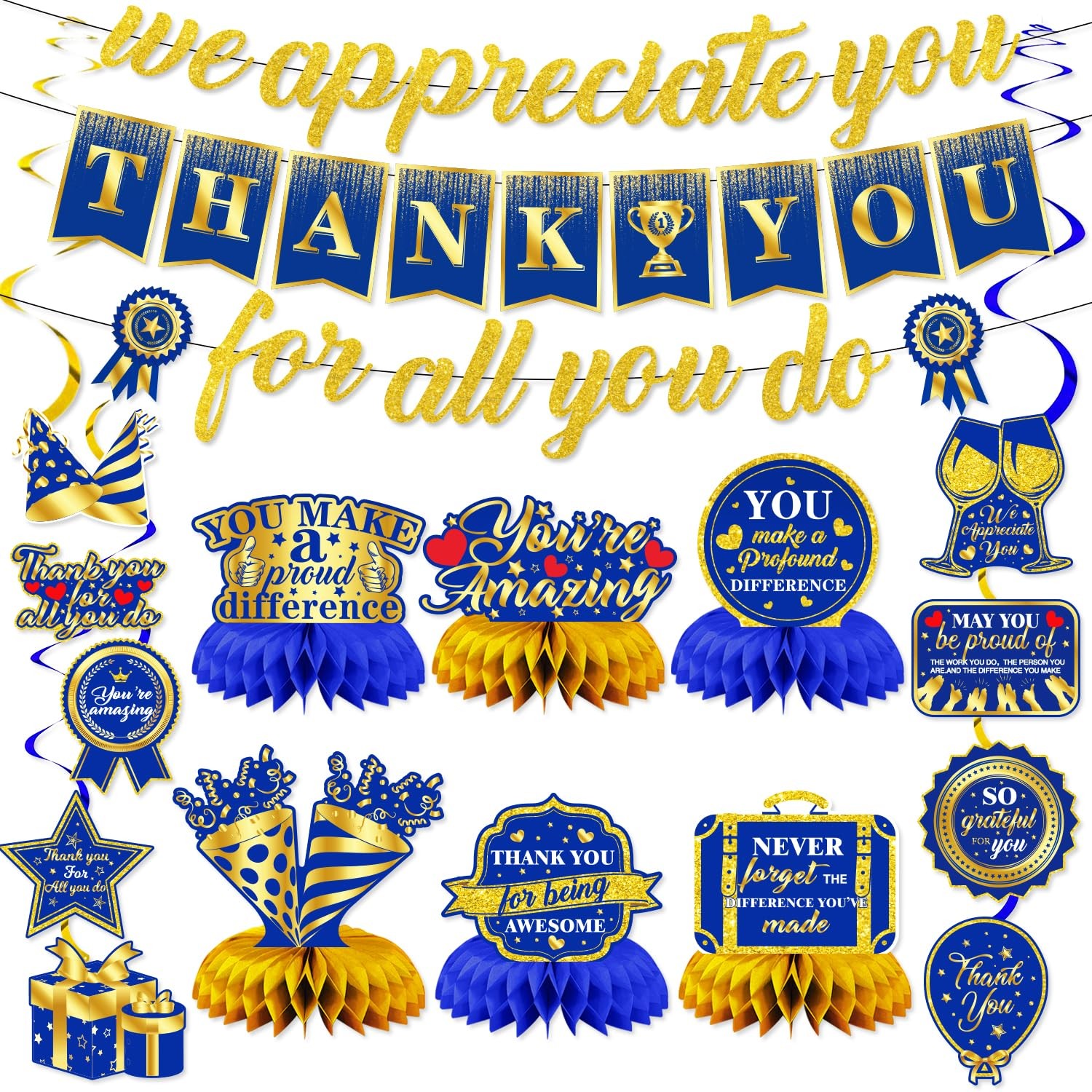 We Appreciate You Party Decorations, Blue Gold Banner and Tables Decorations …
