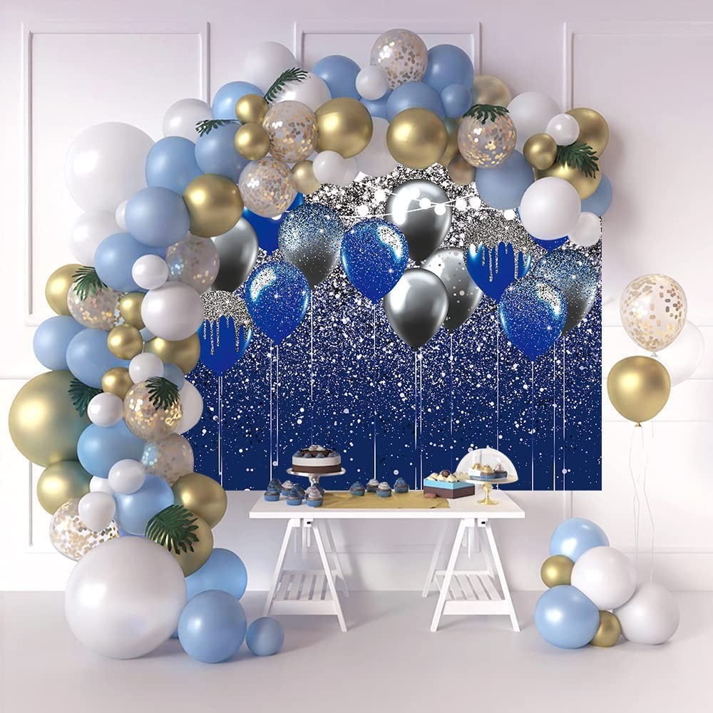 Royal Blue Glitter Backdrop 7x5FT Blue Silver Sequin Photography Studio Event