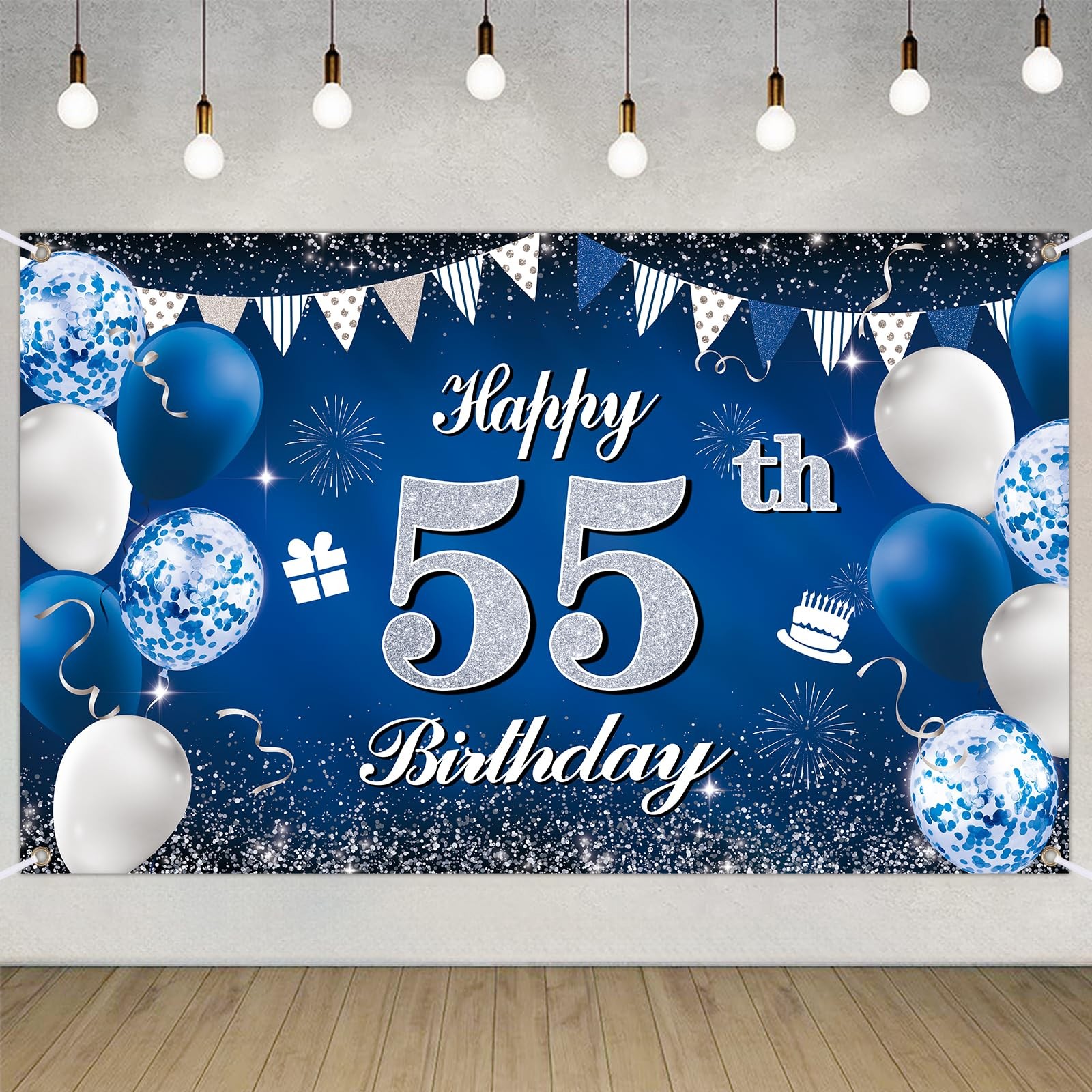 Happy 55th Birthday Decorations for Boys Girls Blue Birthday Banner for Party…