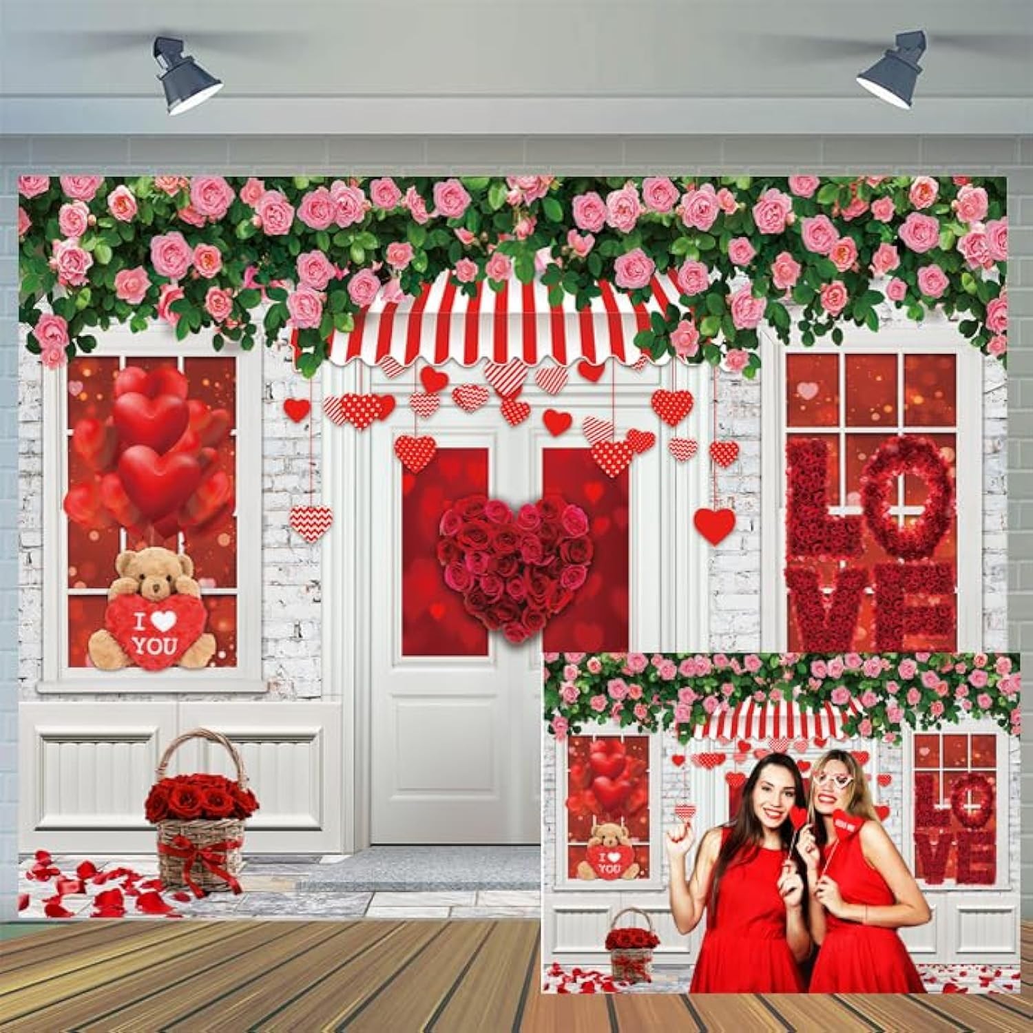 8×6 FT Valentine Day Pink Rose Flower Brick Wall Wedding Backdrop D807