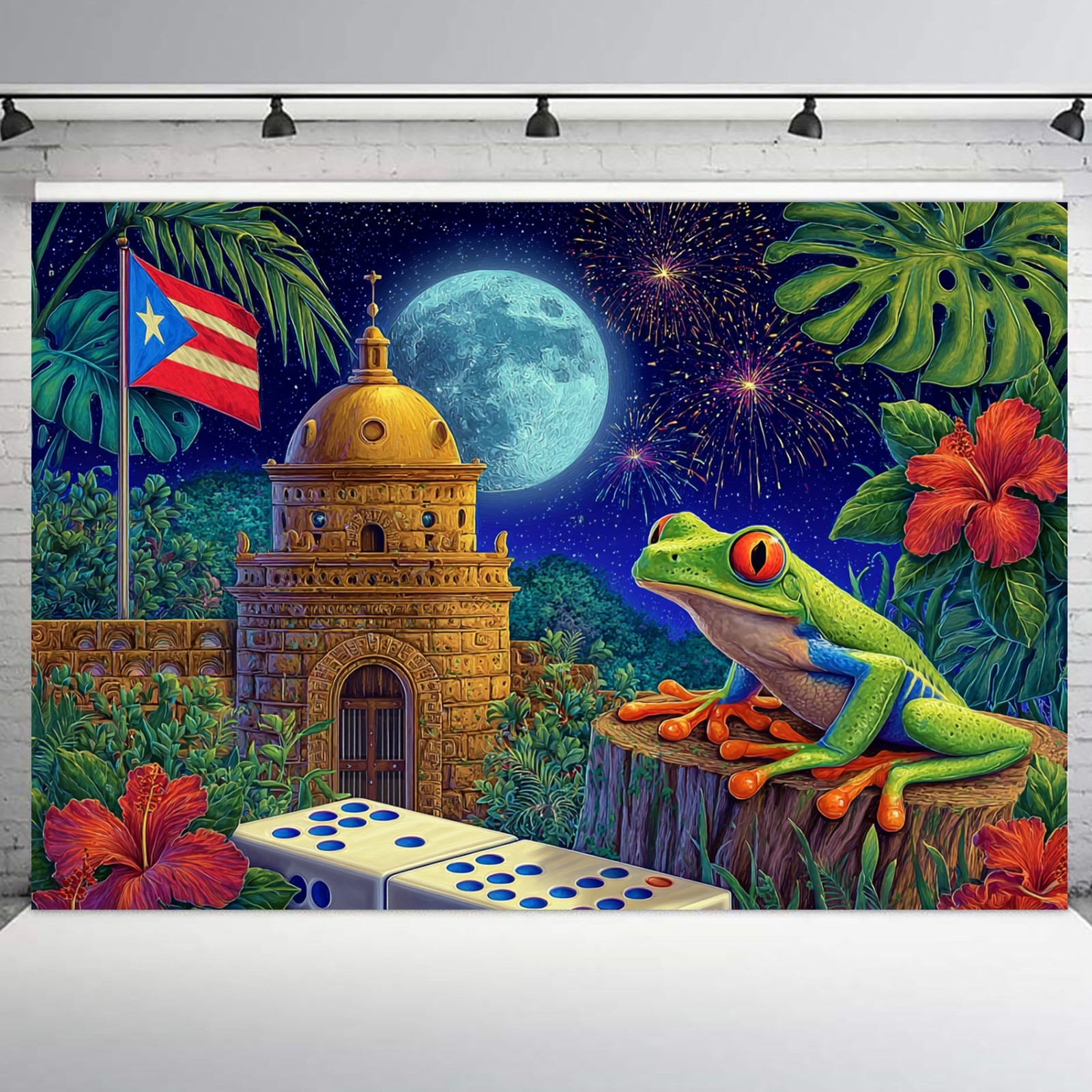 10x8ft Puerto Rico Coqui Frog Backdrop Banner for Puerto Rican Festival Party