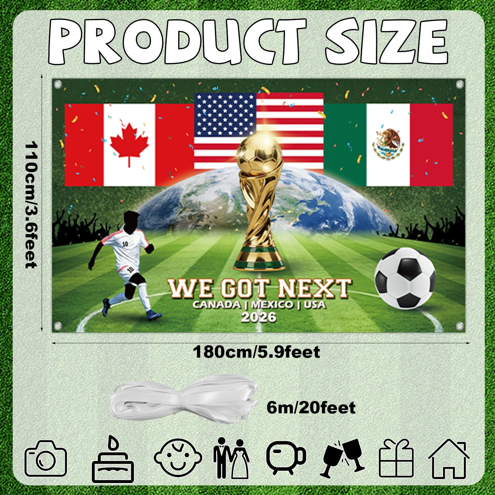 Soccer Party Decorations Backdrop Banner 2026 World Soccer Sport Themed Cup B…
