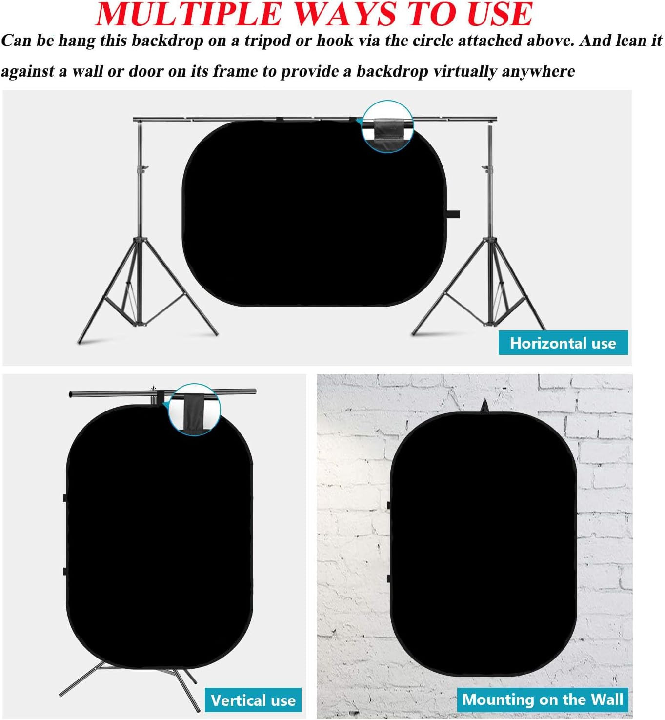 5X7Ft/1.5X2M Chromakey Black White Backdrop with 7.8Ft/2.4M Stand, 2-In-1 Revers