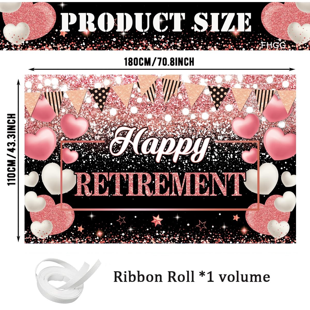 Happy Retirement Party Backdrop Banner Decorations Rose Gold Large Background fo