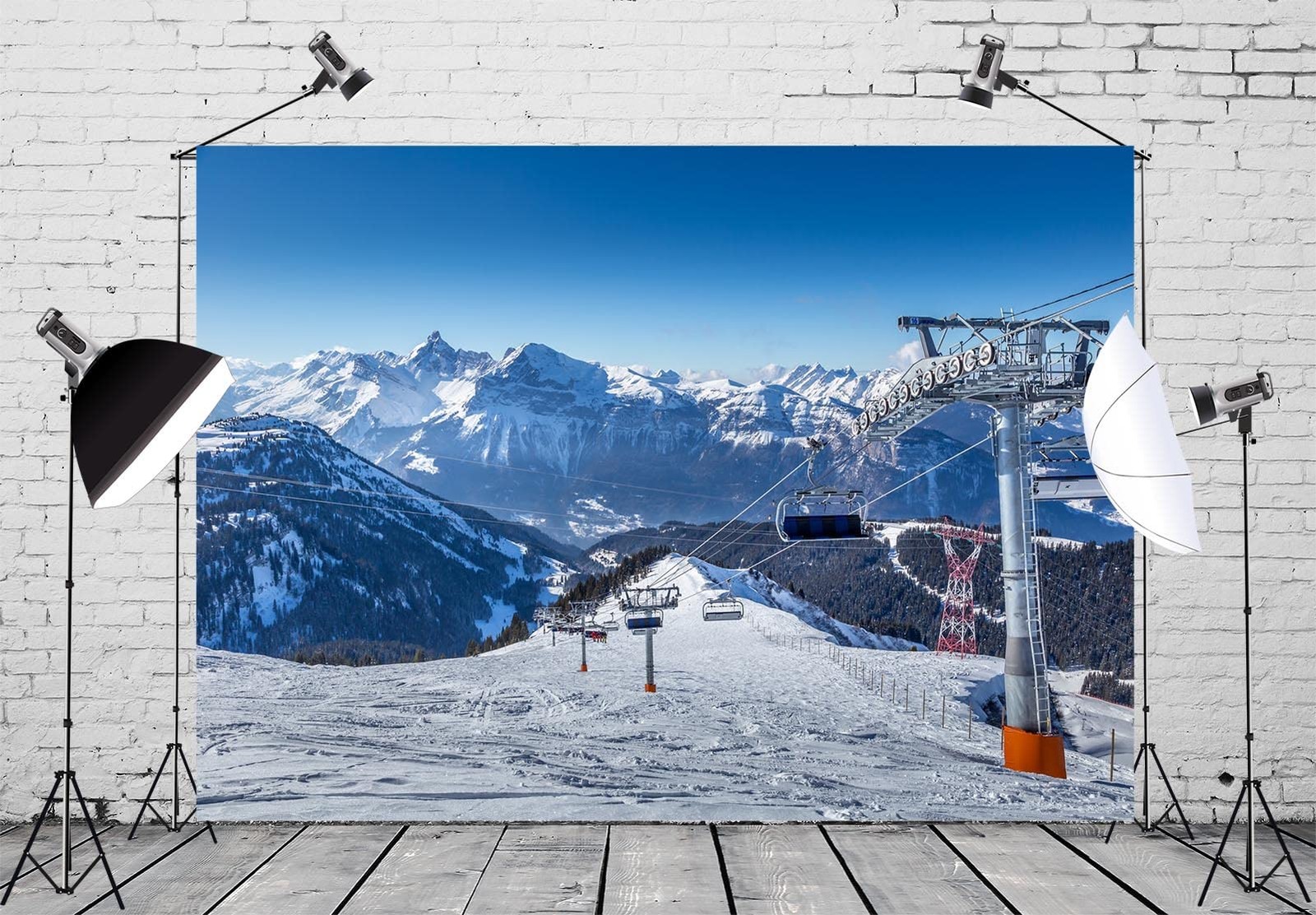 BELECO 7x5ft Fabric Ski Resort Backdrop Snowy Winter Alps 7x5FT, A12546