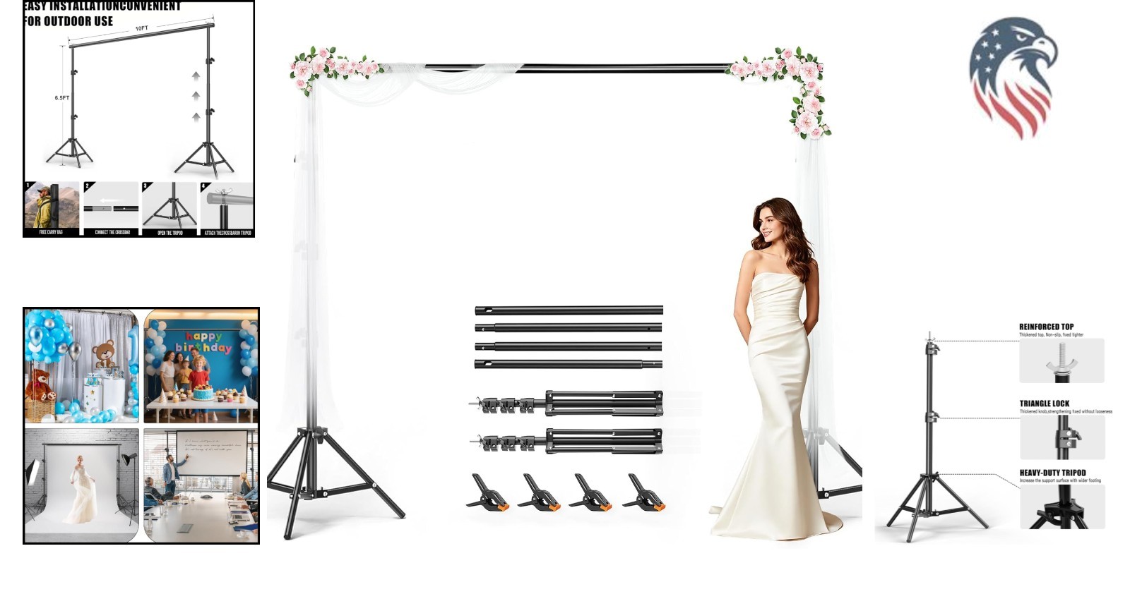 6.5×10 FT Adjustable Backdrop Support Stand Kit for Photography Events