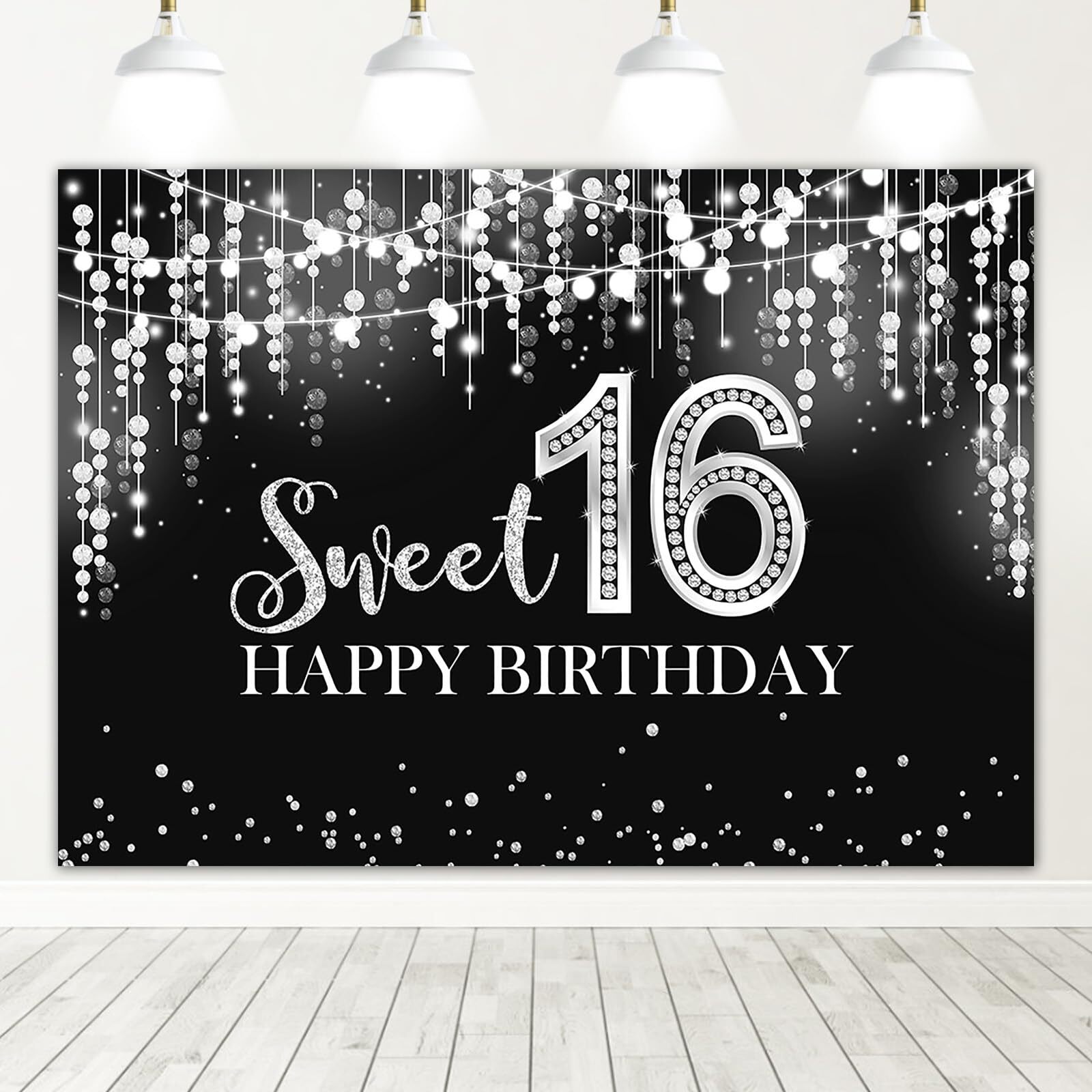 7x5ft Sweet 16 Birthday Backdrop Glitter Silver Background Party Decor