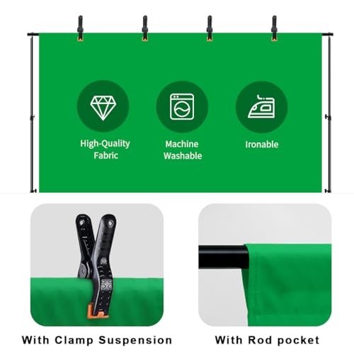 10x12ft Green Screen Backdrop for Photography & Streaming, Collapsible Chromakey