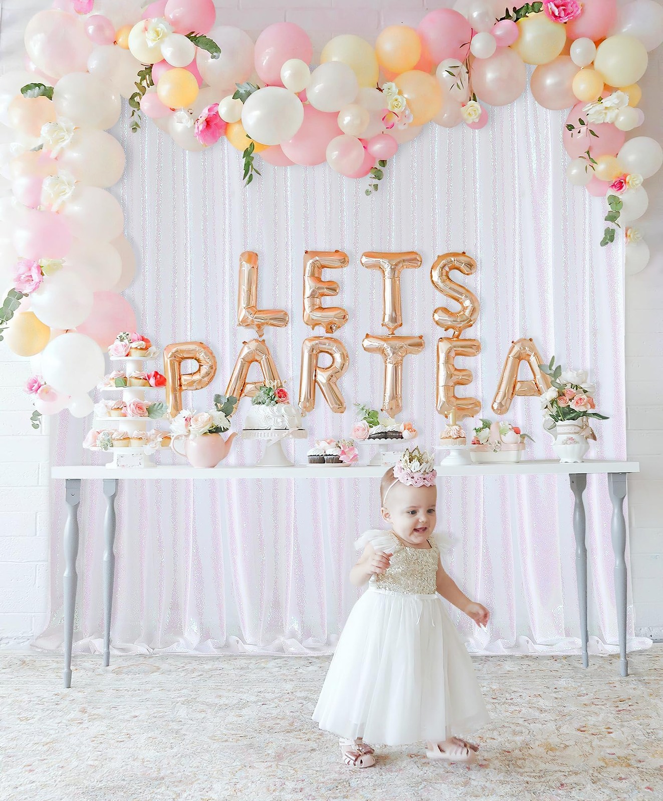 7×7 Ft White Iridescent Sequin Backdrop Glitter Photo Booth Event Decor