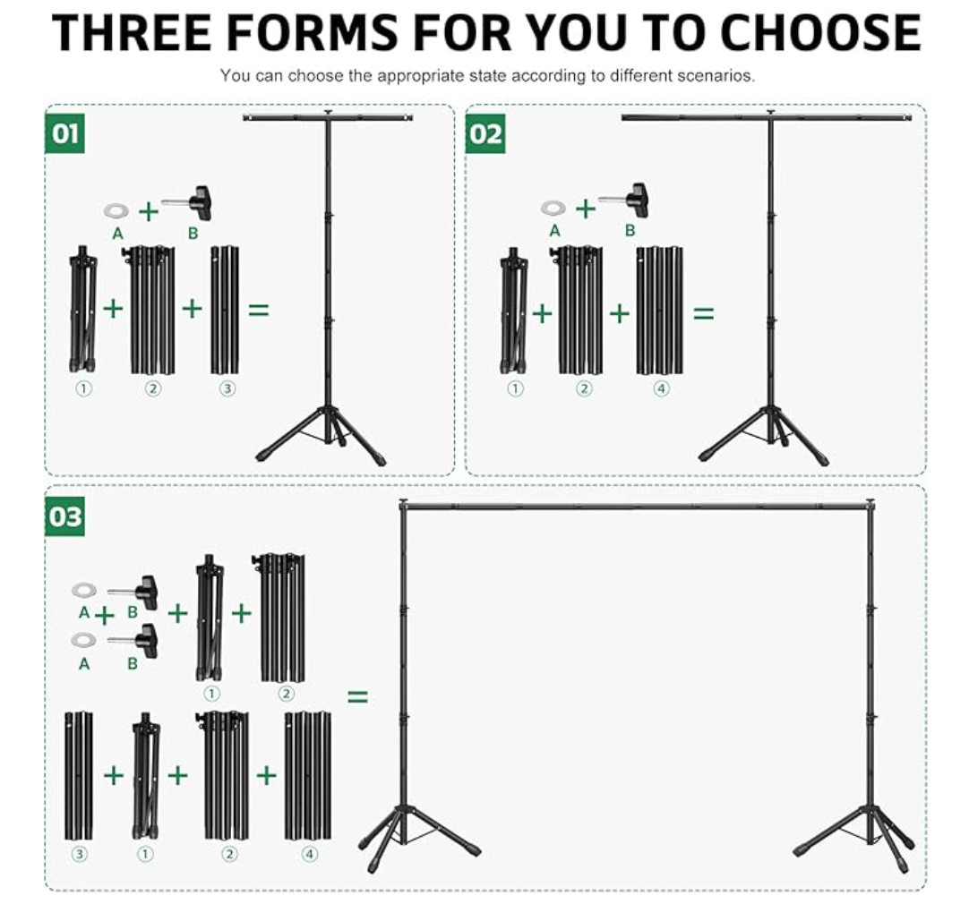 3-in-1 Adjustable Backdrop Stand 10 x 7.5 FT, Portable Photography Background St