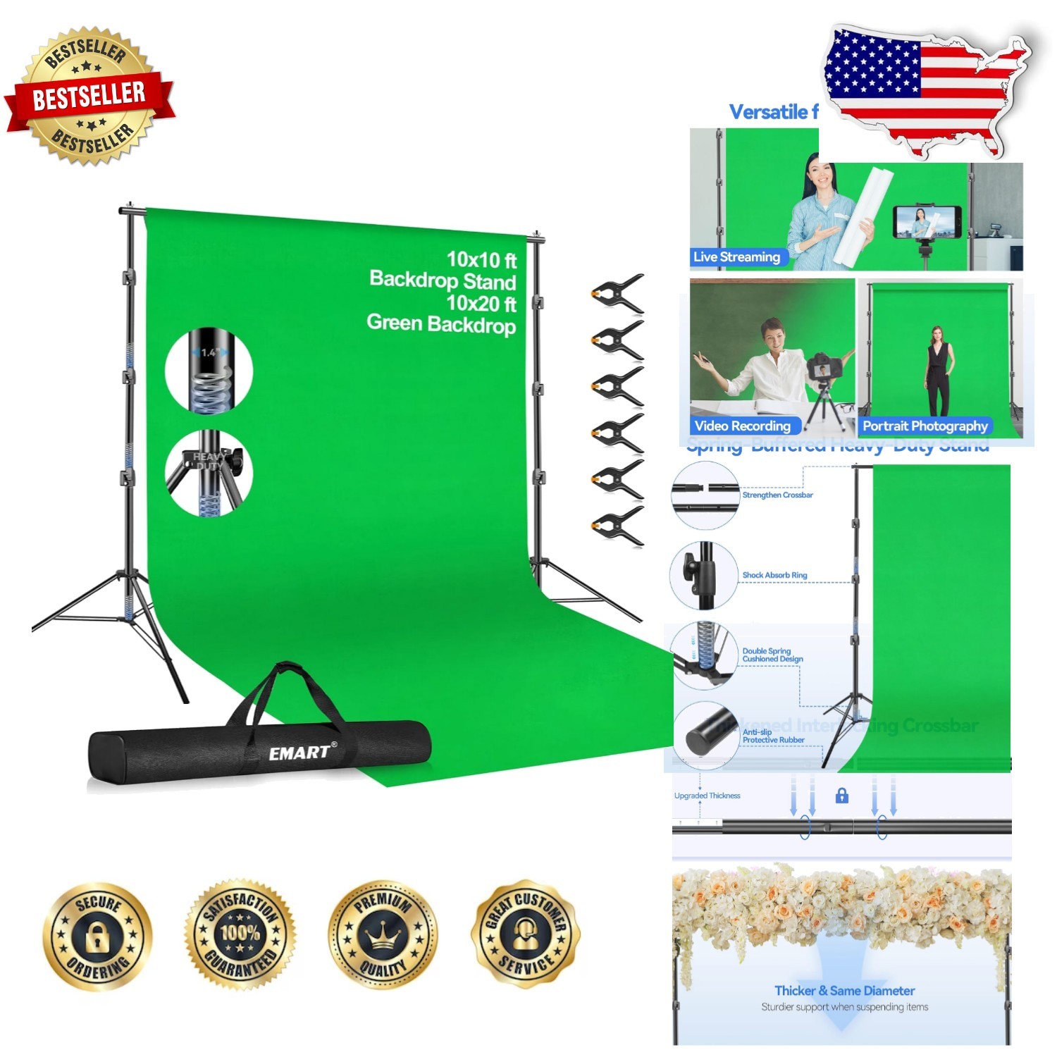 10x20ft Green Screen Kit – Adjustable Photo Studio Stand
