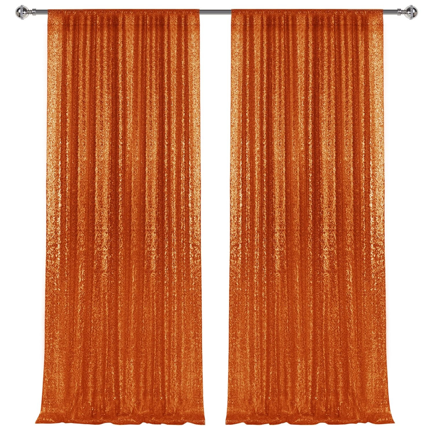 Orange Sequin Backdrop Curtains Glitter Fabric Background 28FT 2 PCS Panels