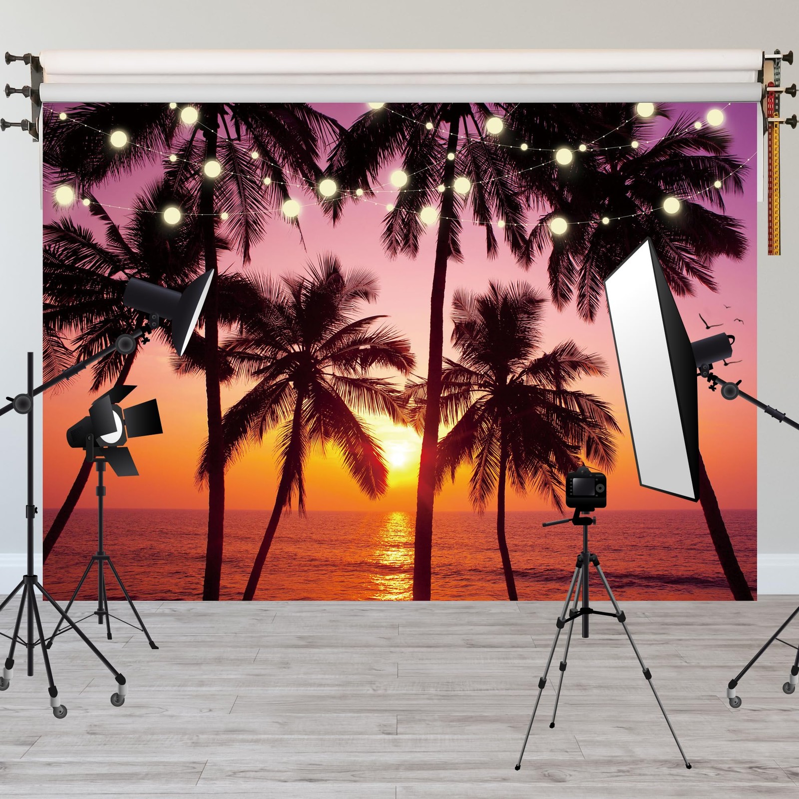 7x5ft Sunset Summer Beach Hawaiian Luau Surfboard Photography Backdrop