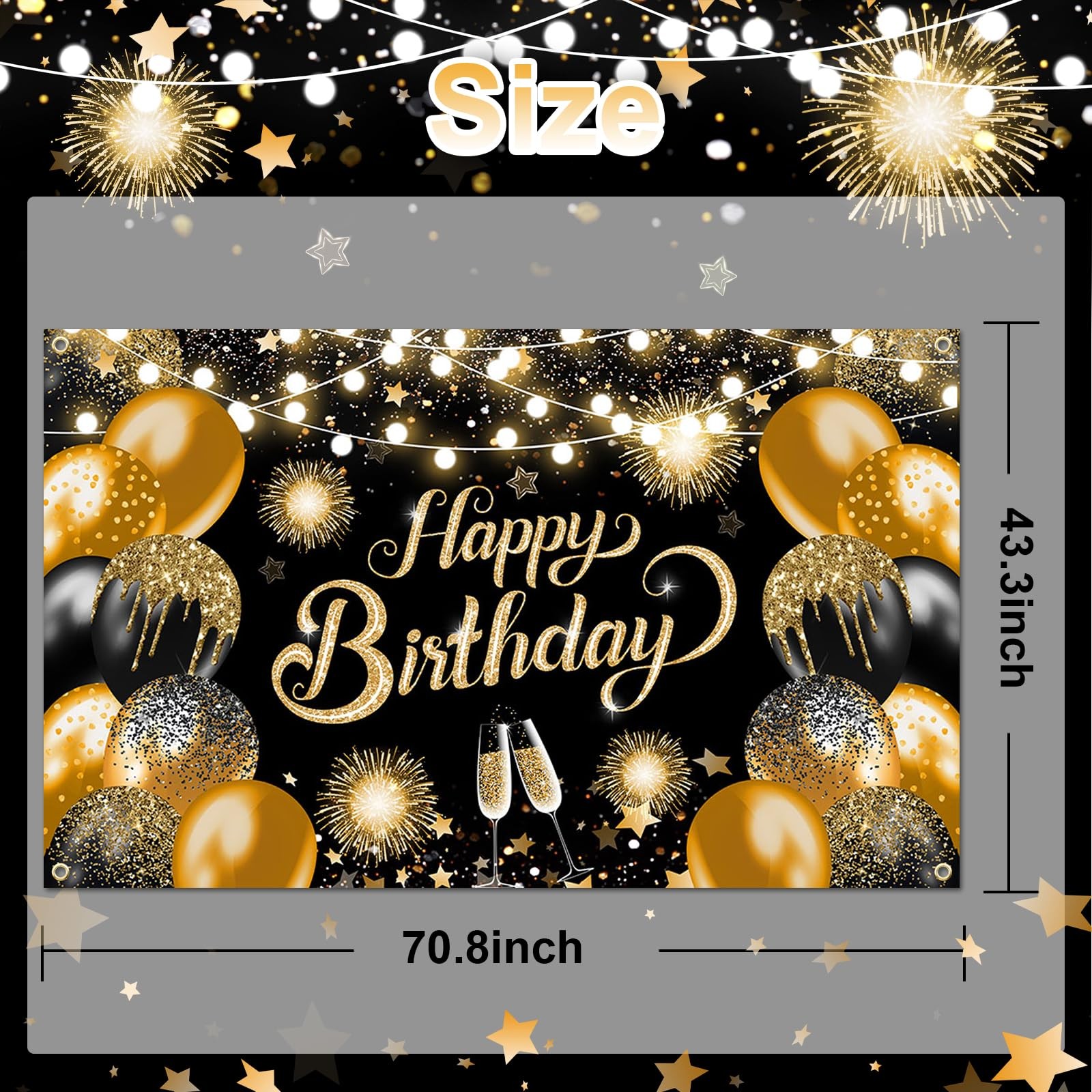 Happy Birthday Banner Glitter Black Gold Happy Birthday Backdrop Photo Backgr…