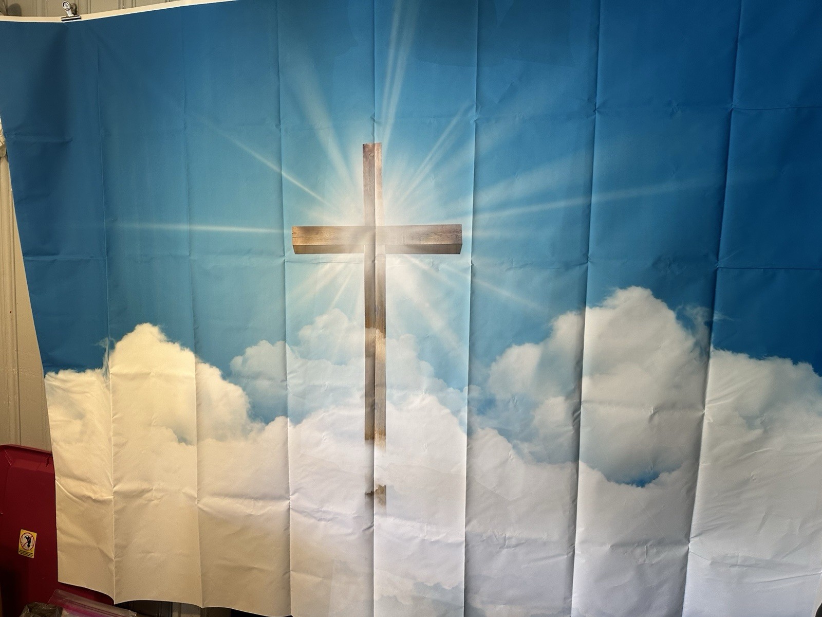 Cross In sky Backdrop~bright Blue~clouds~hanging Backdrop~7ftx5ft