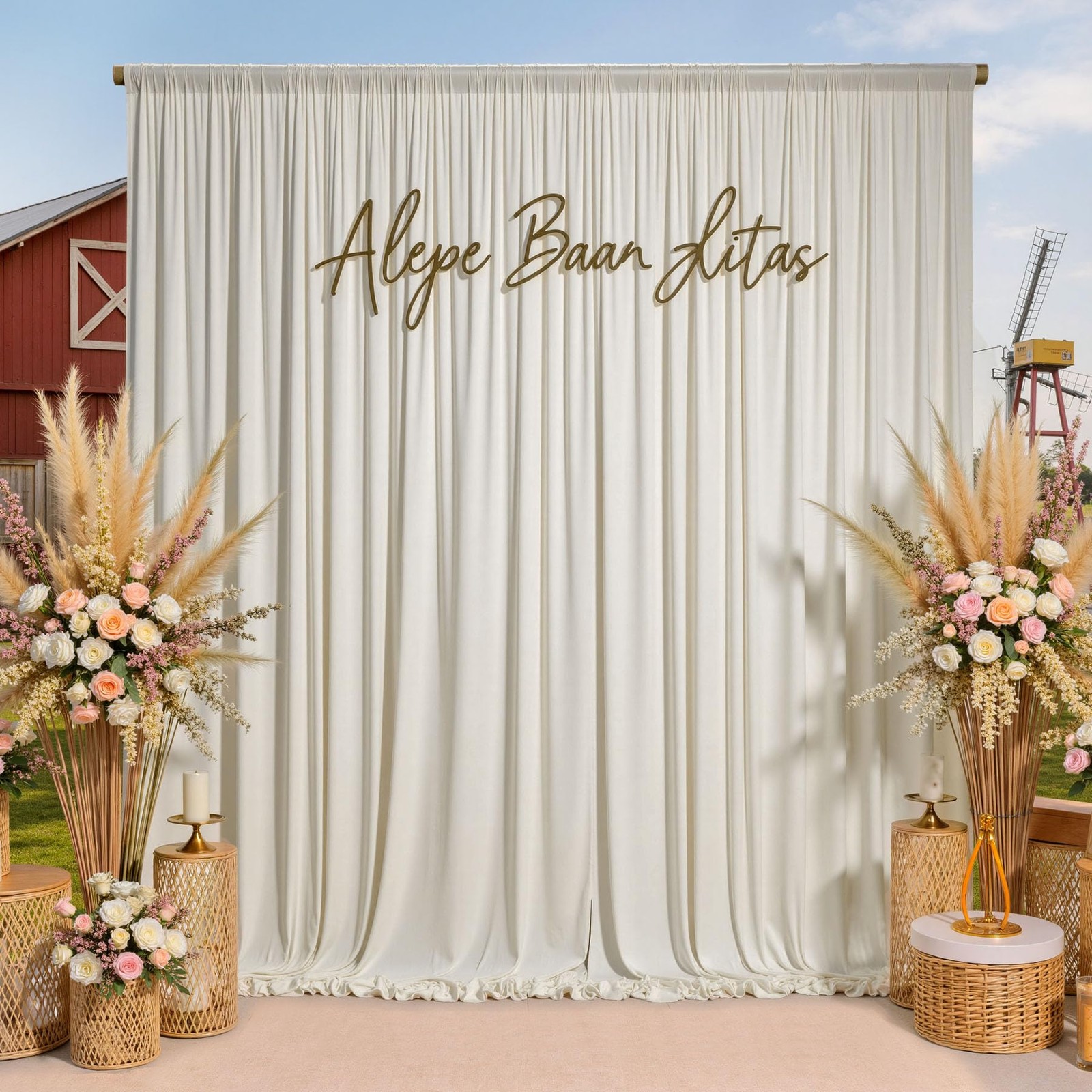50ftx10ft Wrinkle Free Beige Backdrop Curtains for Parties, 50ftx10ft, Beige2