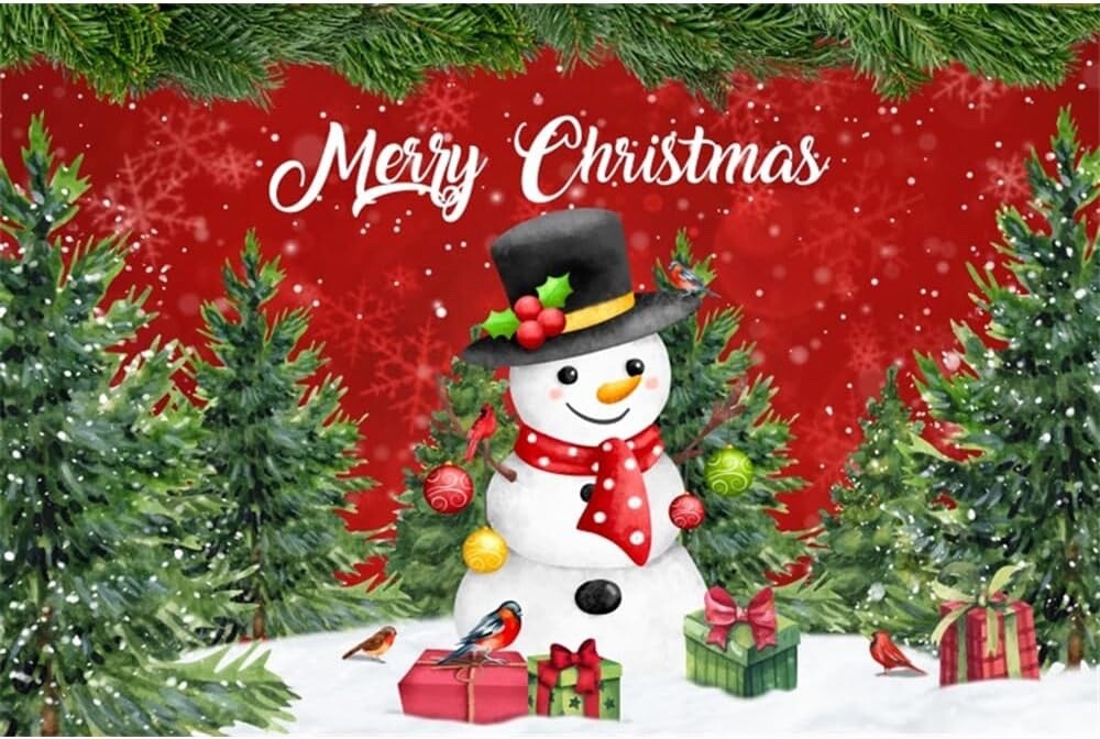 Winter Merry Christmas Forest Backdrop Cartoon Snowman 8×6.5ft