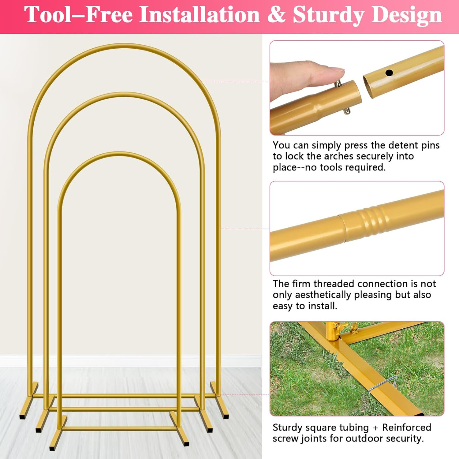 Metal Arch Backdrop Stand, Set of 3 (6/6.6/7.2 Ft) Wedding Arched Frame with 12