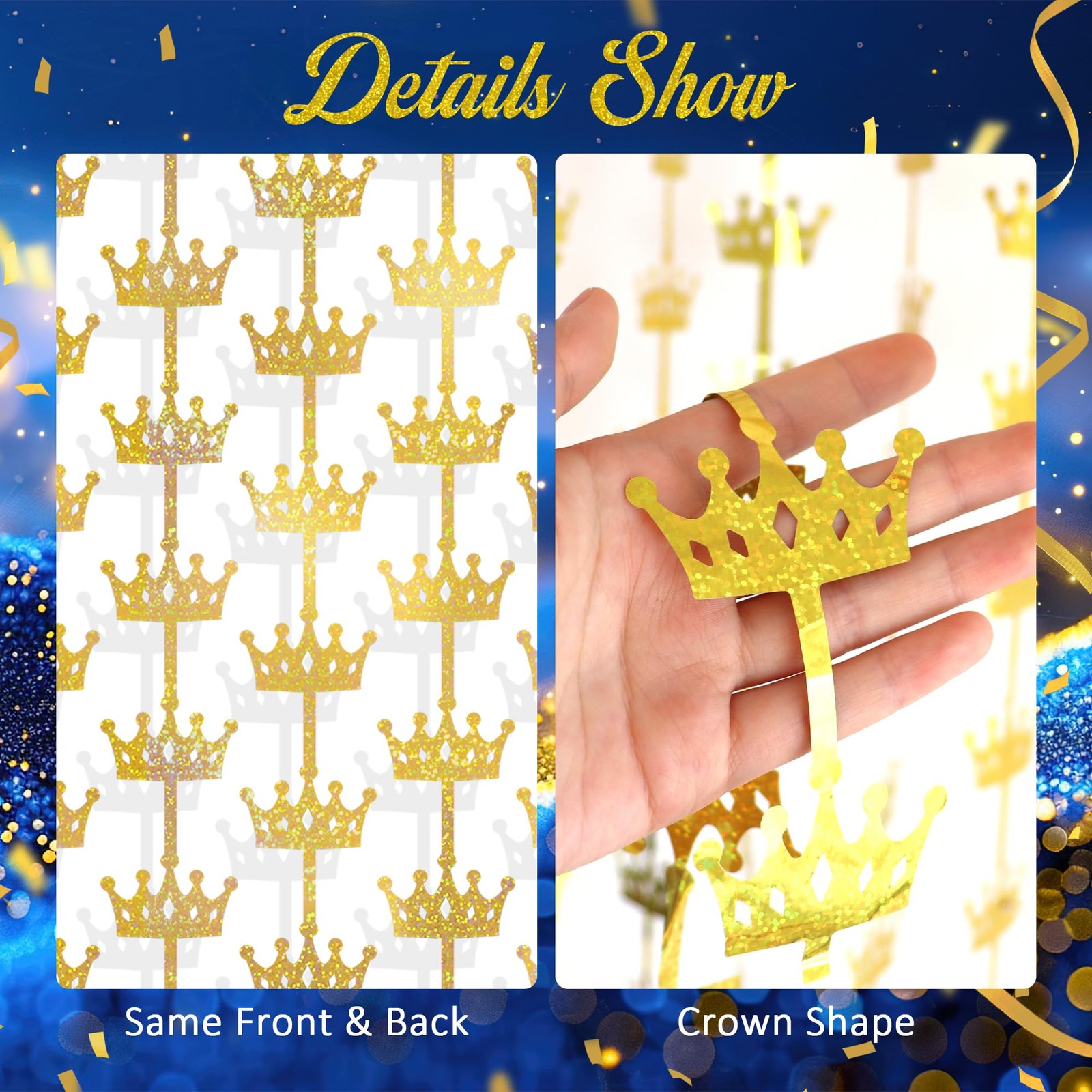 2 Pack 3.3×6.6ft Golden Crown Foil Fringe Curtains, Glitter Crown-Gold, Gold