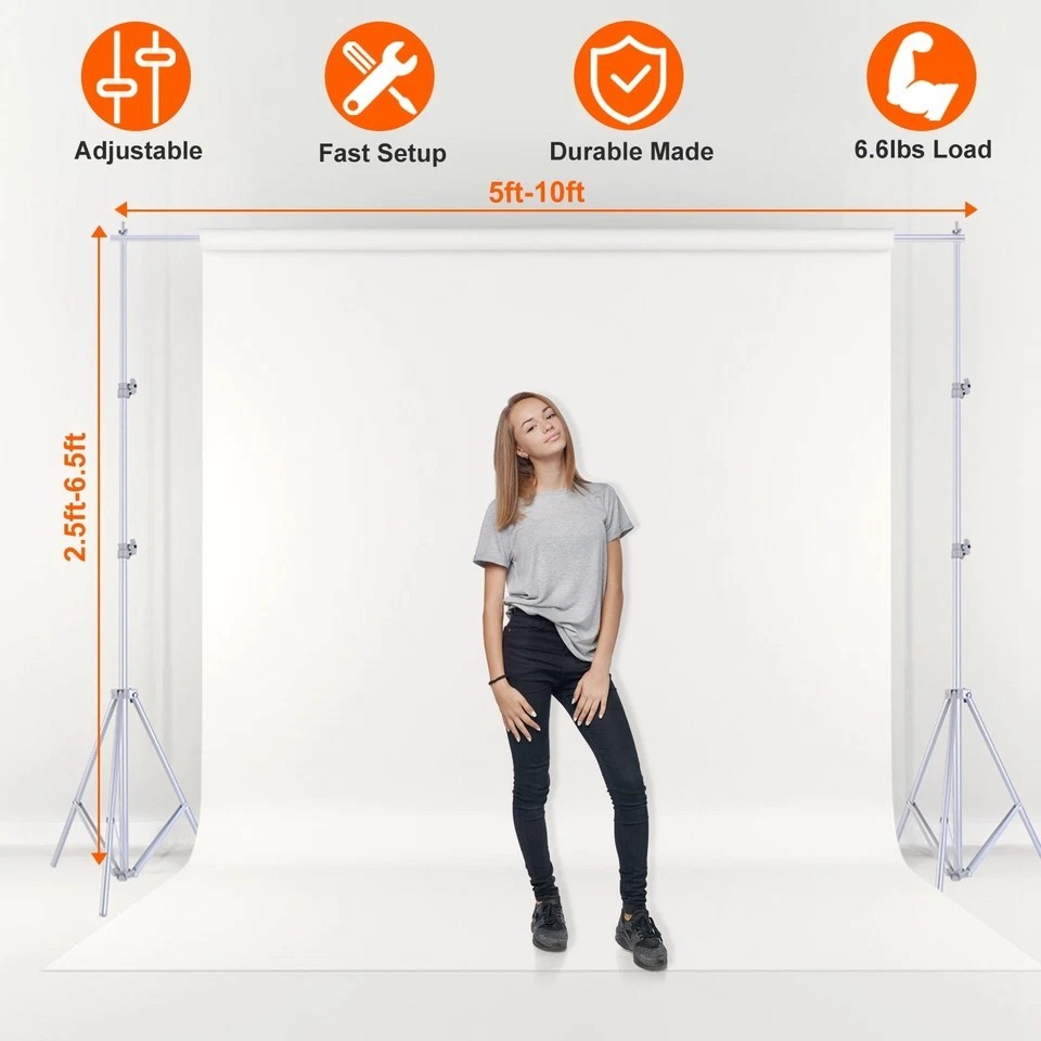 6.5 x 10ft Photo Video Studio Backdrop Background Stand Adjustable Heavy Duty