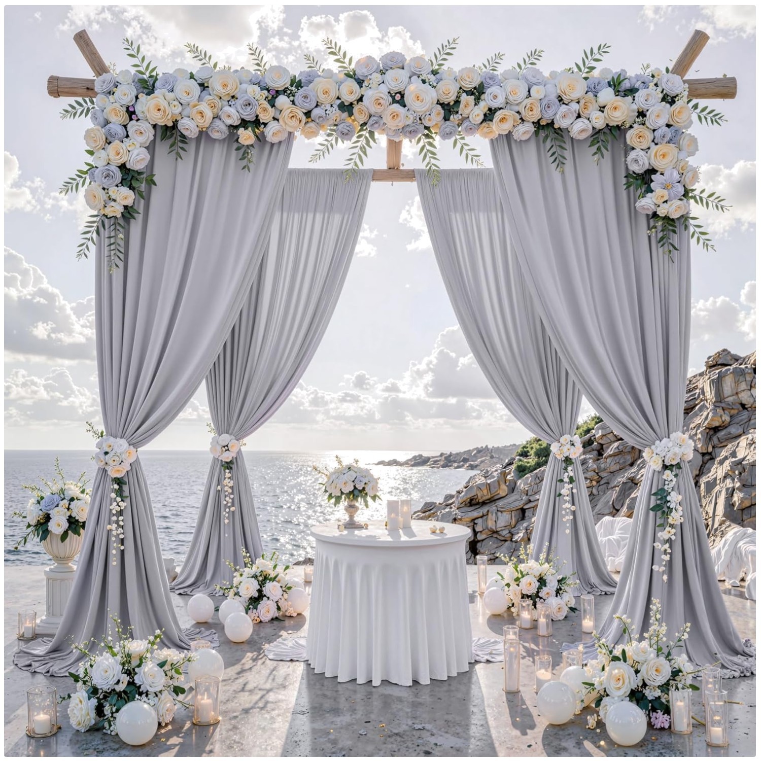 Wrinkle Free Polyester Silver Drapes 5x10ft