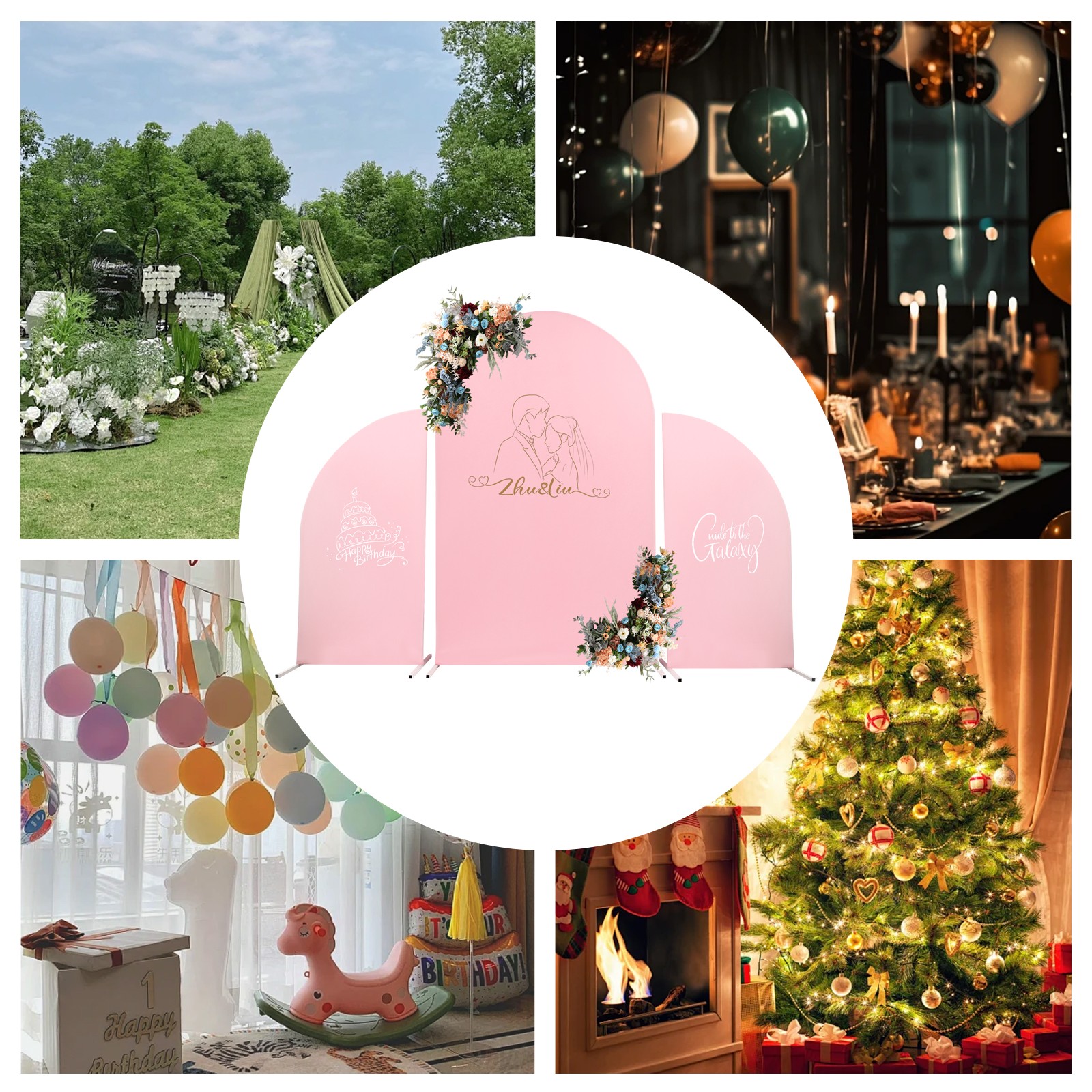 Pink Wedding Arch Cover & White Wedding Arch Backdrop Stand Set Party Ceremony