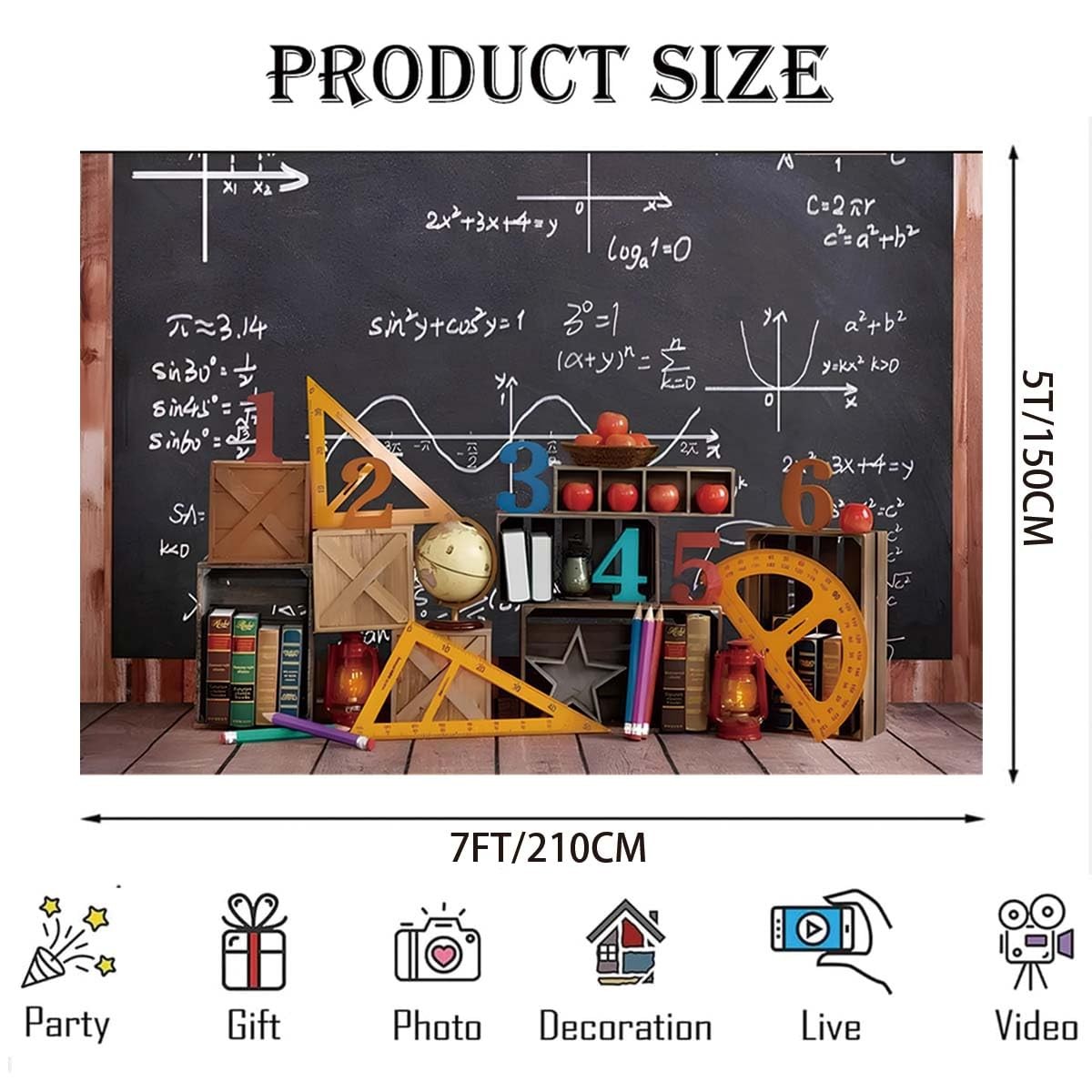 5×3 Feet Back To School Photography Backdrop Black Chalkboard ABC Background