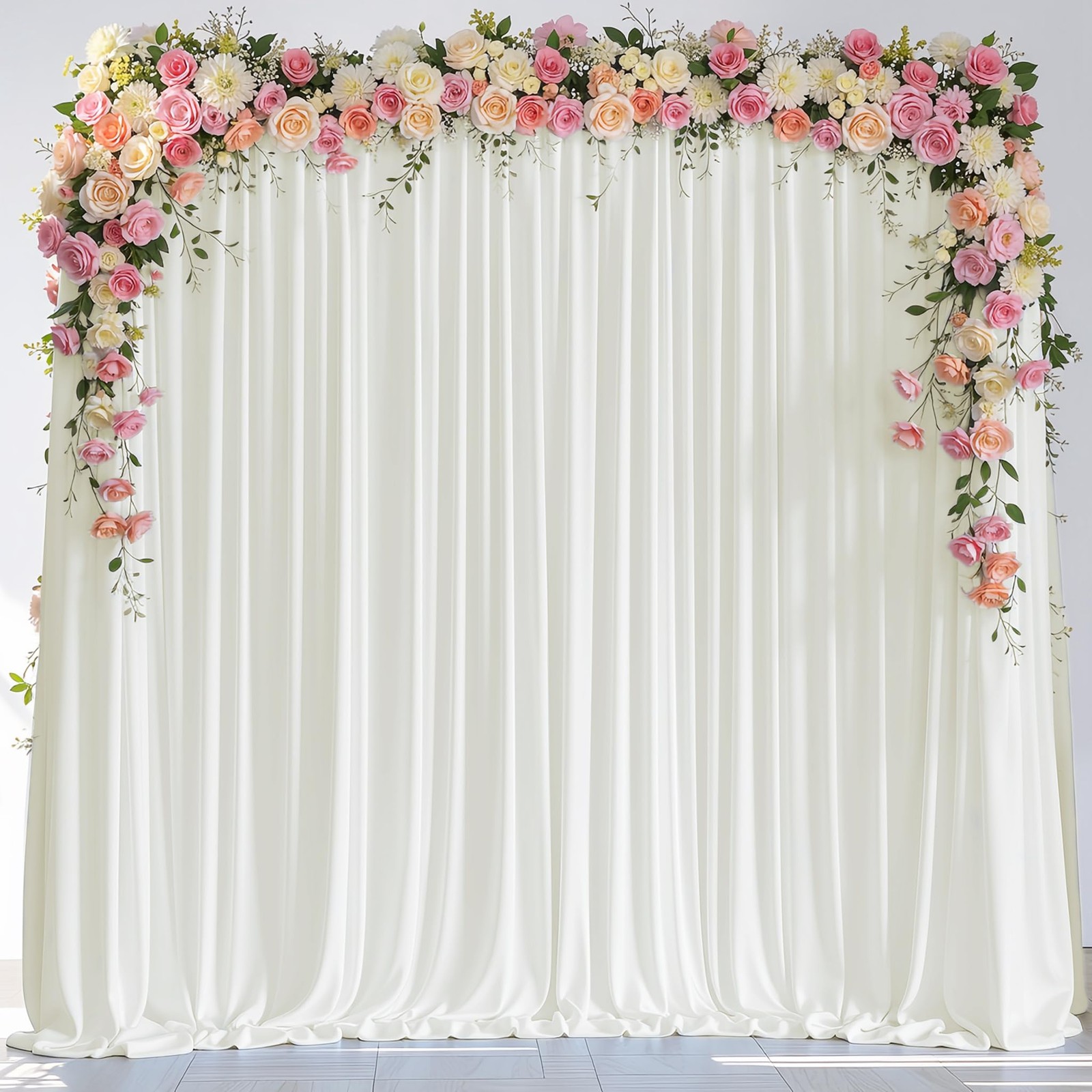 Ivory Backdrop Curtain for Wedding Parties 10x8FT Wedding Curtains Backdrop D…