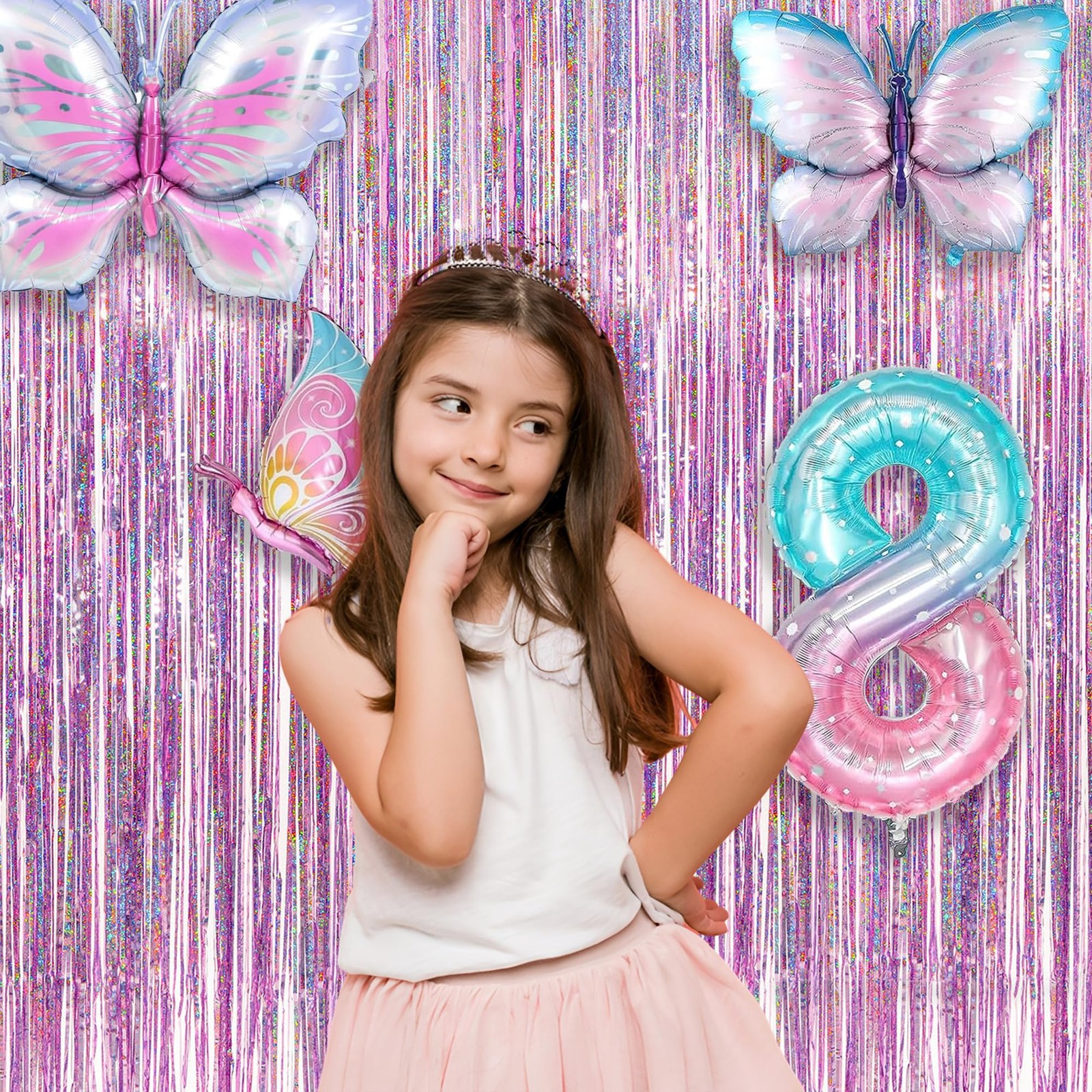 Pink Tinsel Curtain Party Backdrop – GREATRIL Foil Fringe 3.2ft*8.2ft,