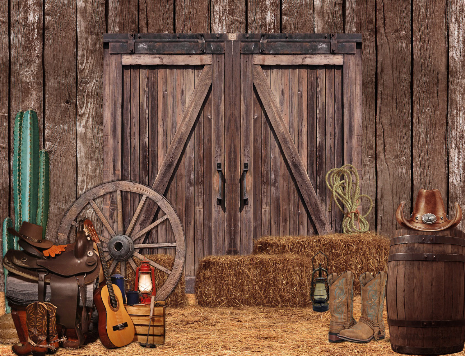 10x8ft Wild Western Cowboys Rustic Wood Barn Door Photo Background Studio Props