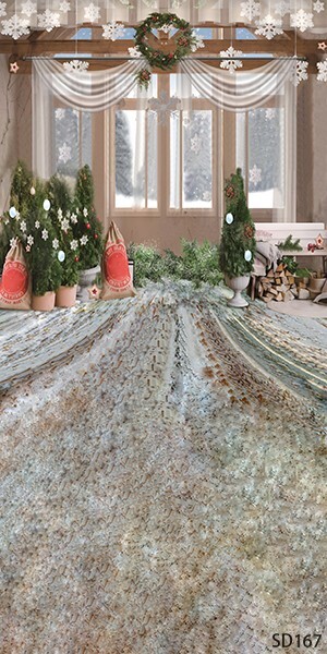 10’x20’Computer-painted Xmas Trees Window Scenic Vinyl background backdrop SD167