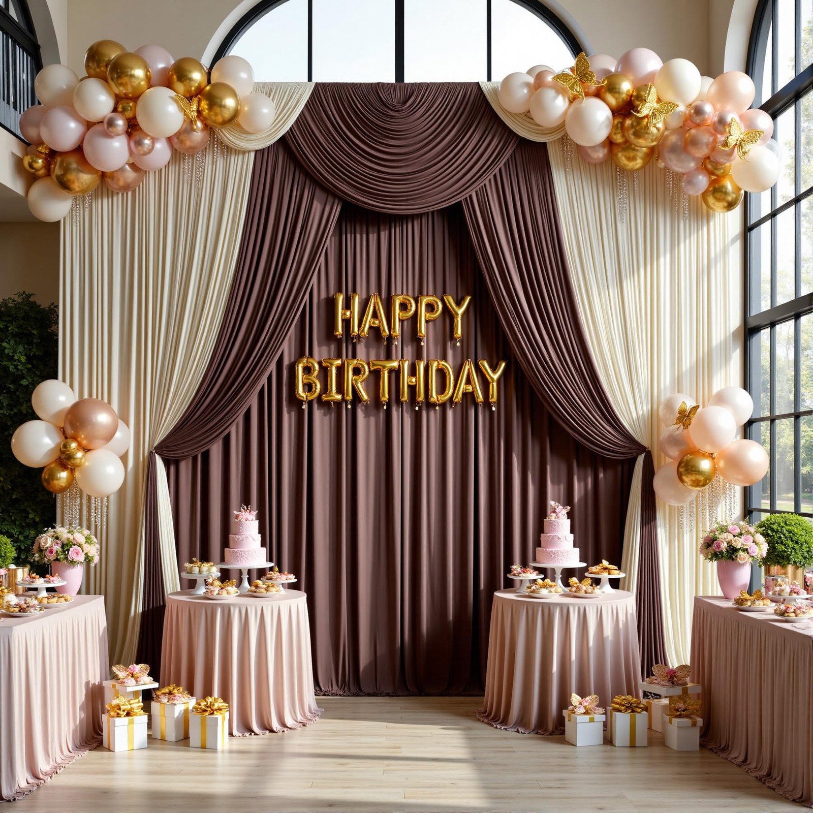 10×15 Ft Brown Backdrop Curtains Wrinkle Free Polyester 2 Panels Wedding