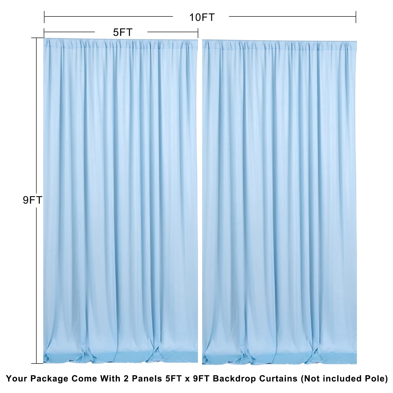 10x9ft Baby Blue Backdrop Curtains Wrinkle Free Thick Fabric, Wedding Party