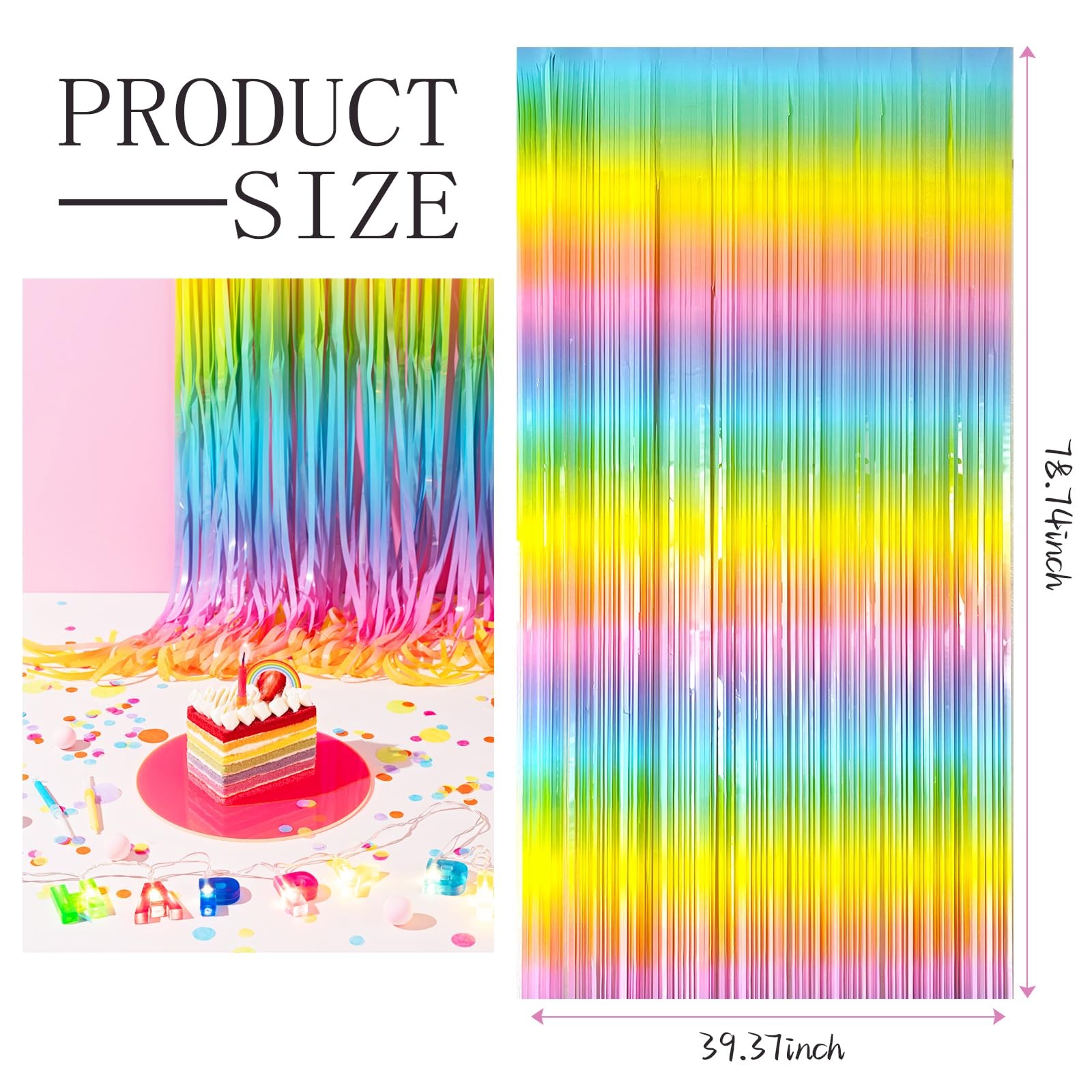 3 Pack Backdrop Pastel Rainbow Foil Fringe Backdrop Curtains Dance Party Deco…