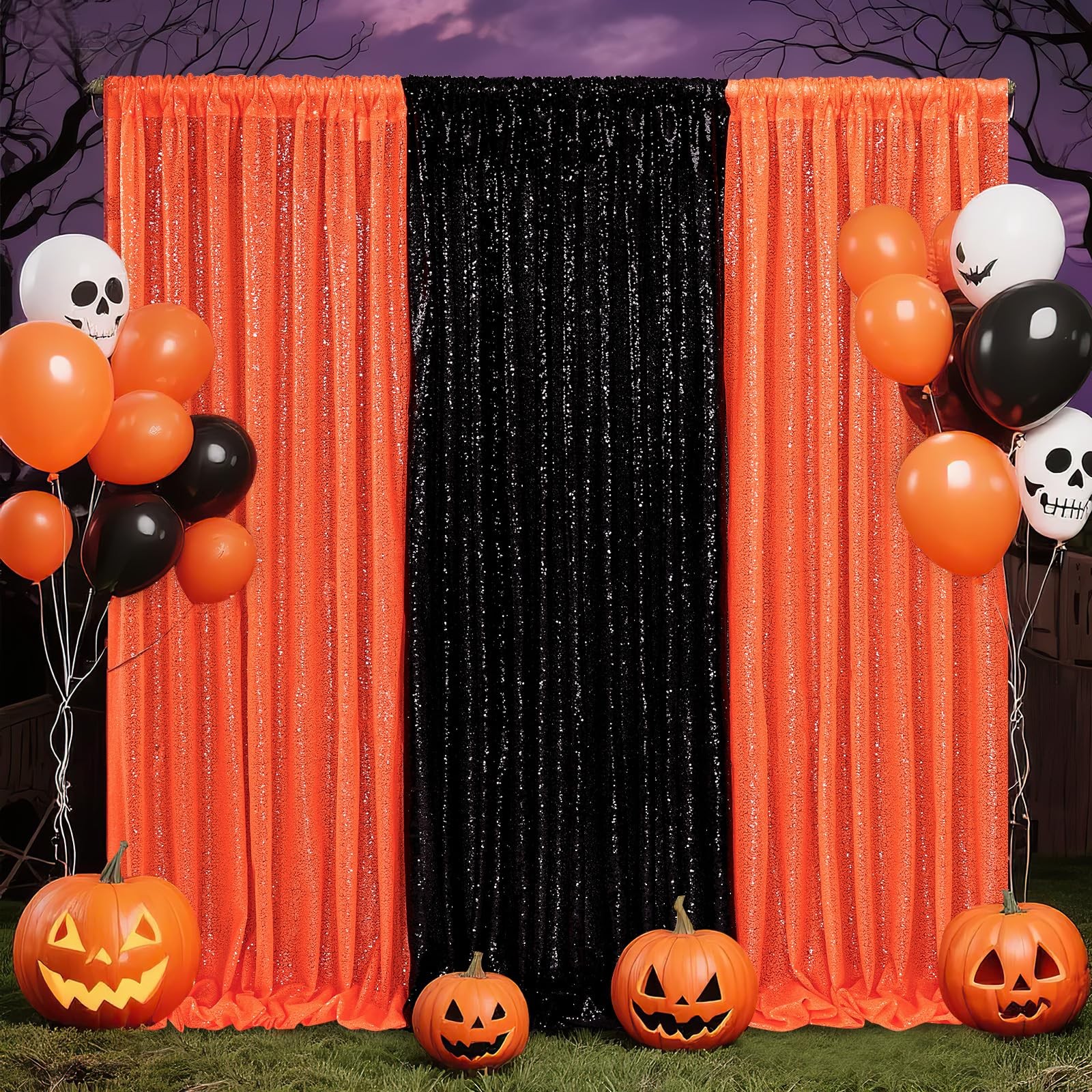 Orange Sequin Backdrop Curtains 2 Panels 2x8ft Glitter Party Decor
