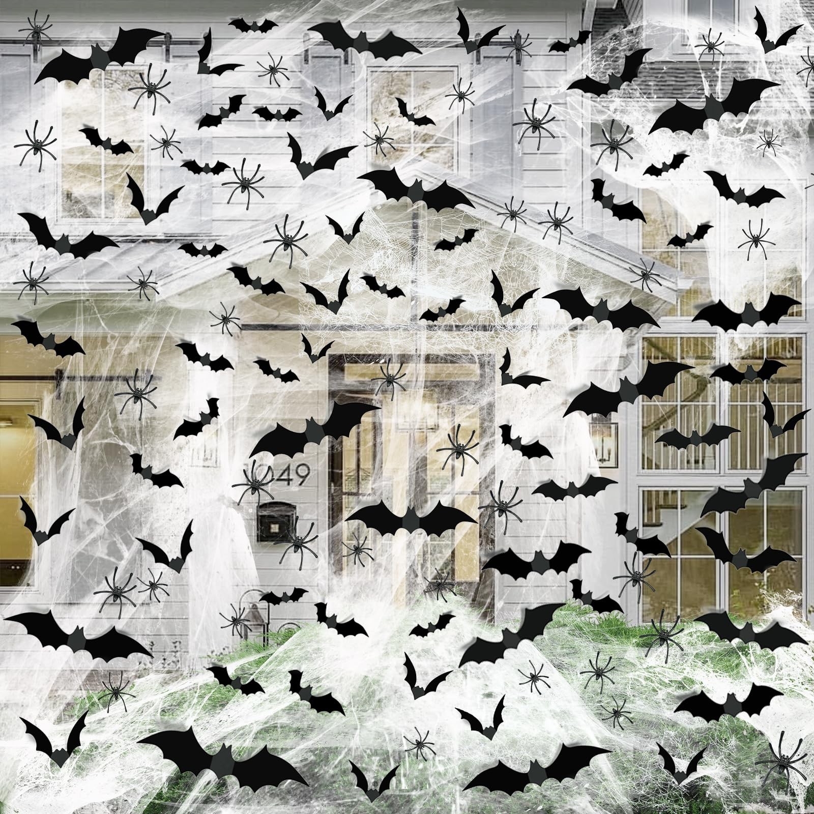 Halloween Spider Webs &120pcs Fake Bats 50pcs Fake Spiders Decoration 1200 sqft