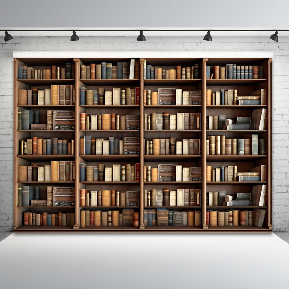 ASDCXZ 10x8ft Bookshelf Backdrop Vintage Bookcase Theme Photography Background